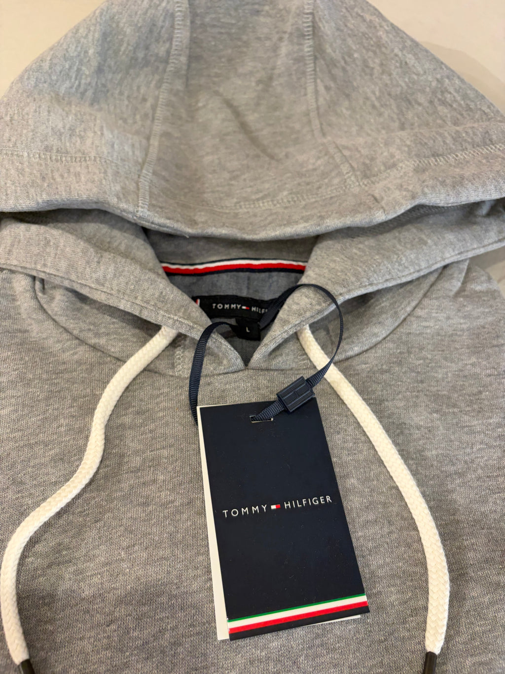 Sweat à capuche Tommy Hilfiger Homme Gris Chiné Cloud Heather Taille L - Tommy Logo Hoody - Neuf
