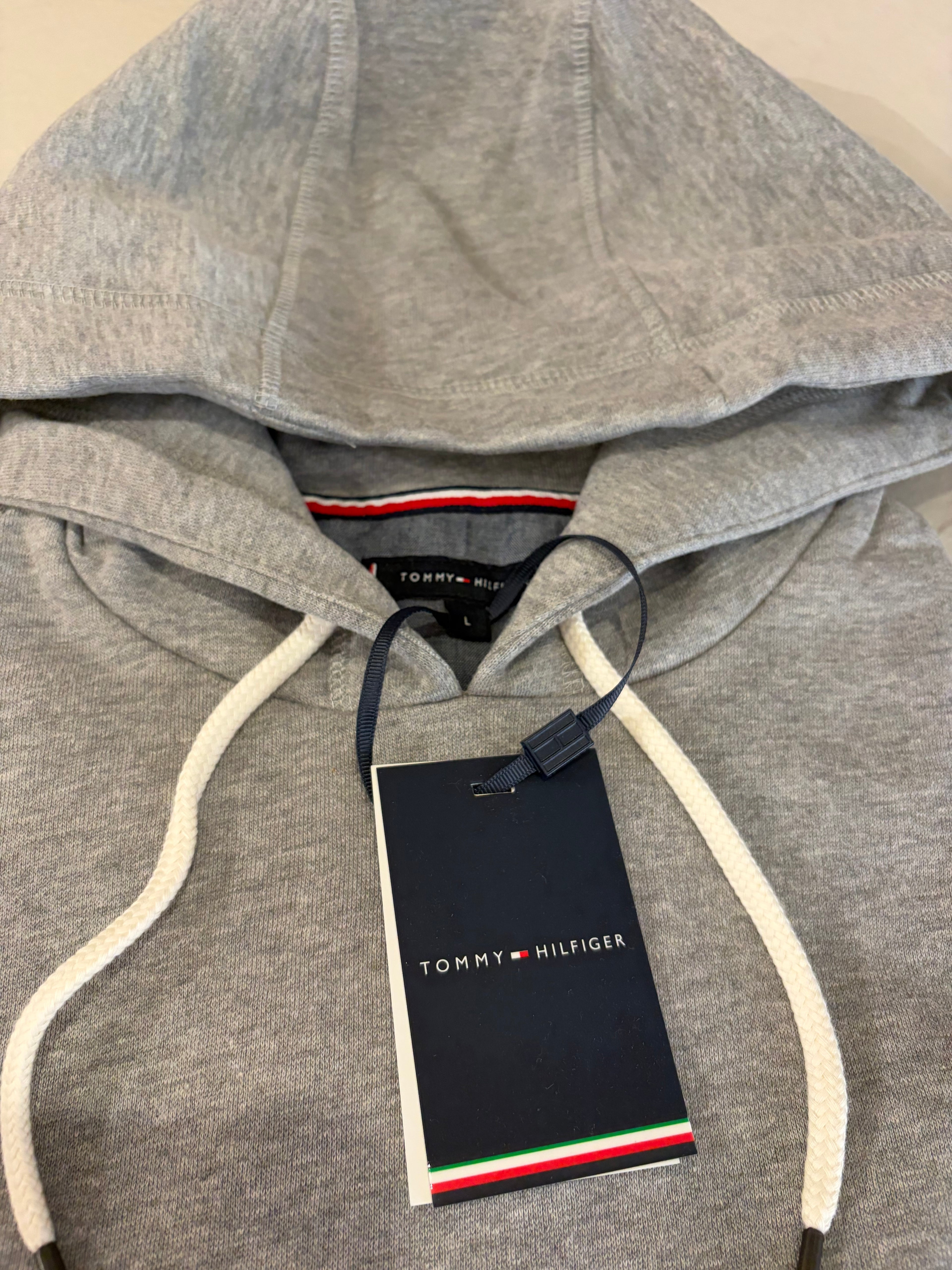Sweat à capuche Tommy Hilfiger Homme Gris Chiné Cloud Heather Taille L - Tommy Logo Hoody - Neuf