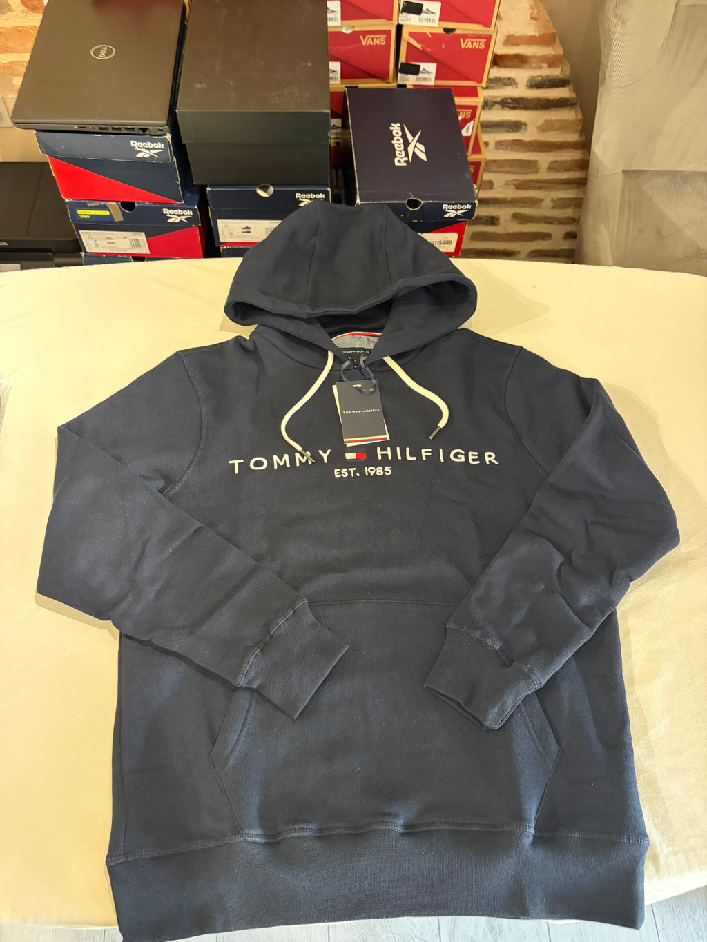 Sweat à capuche Tommy Hilfiger Logo Hoody MW0MW10752 Bleu Marine Homme Taille L