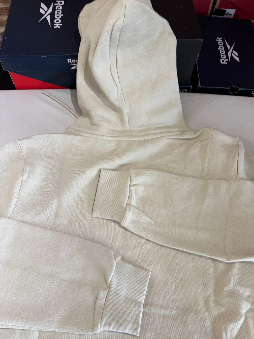 BOSS Sweat à capuche homme beige clair logo patch – Taille XL – Neuf avec étiquette