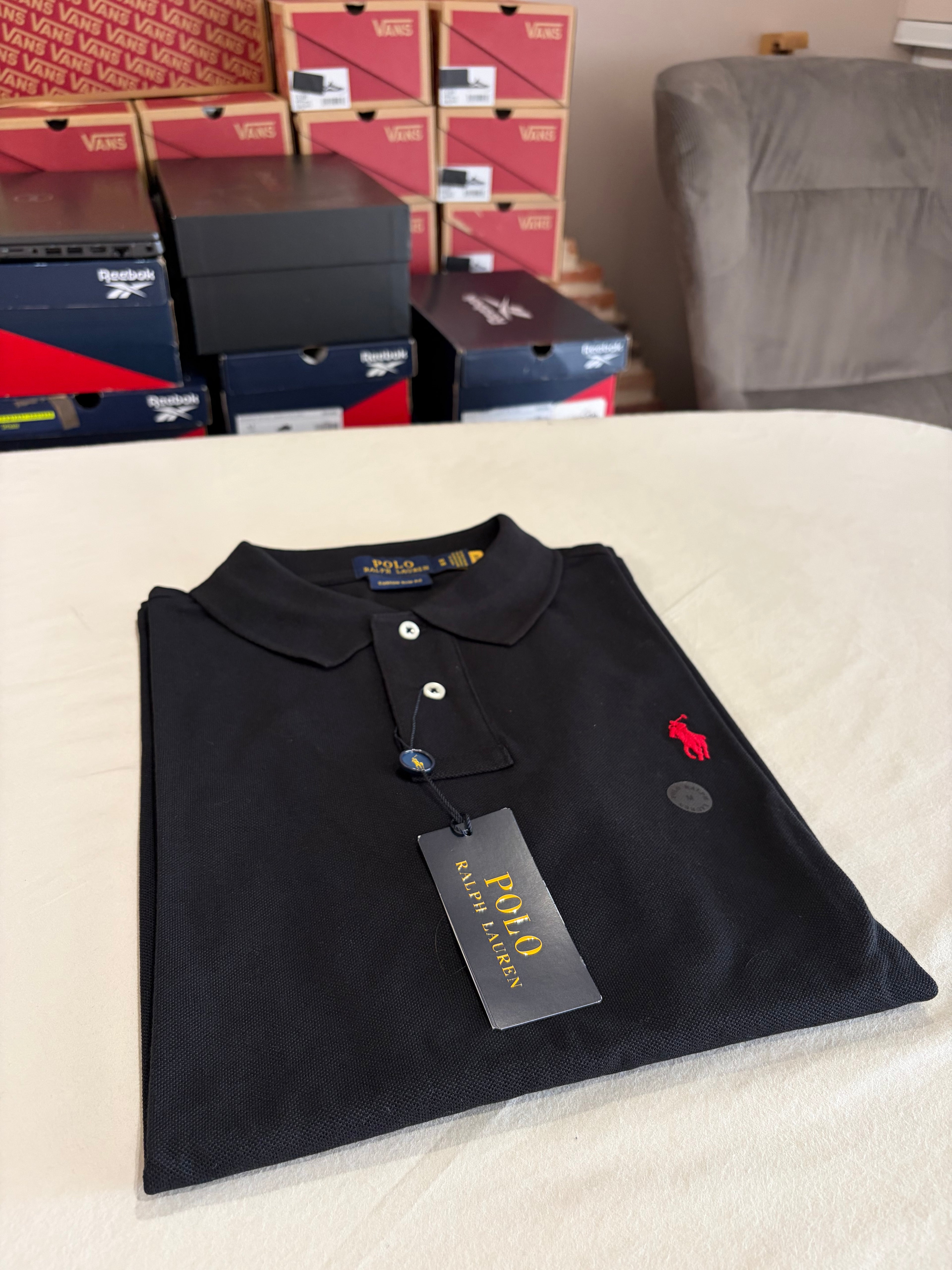 Polo Ralph Lauren Custom Slim Fit Noir Logo Rouge Homme Taille M – Neuf avec étiquette