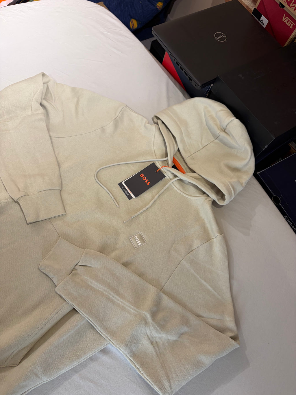 Sweat à Capuche BOSS Homme Wetalk Beige Clair – Logo Patch – Taille S – Neuf