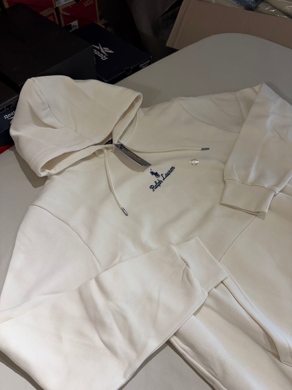 Sweat à capuche Polo Ralph Lauren blanc cassé brodé – Homme – Taille XL