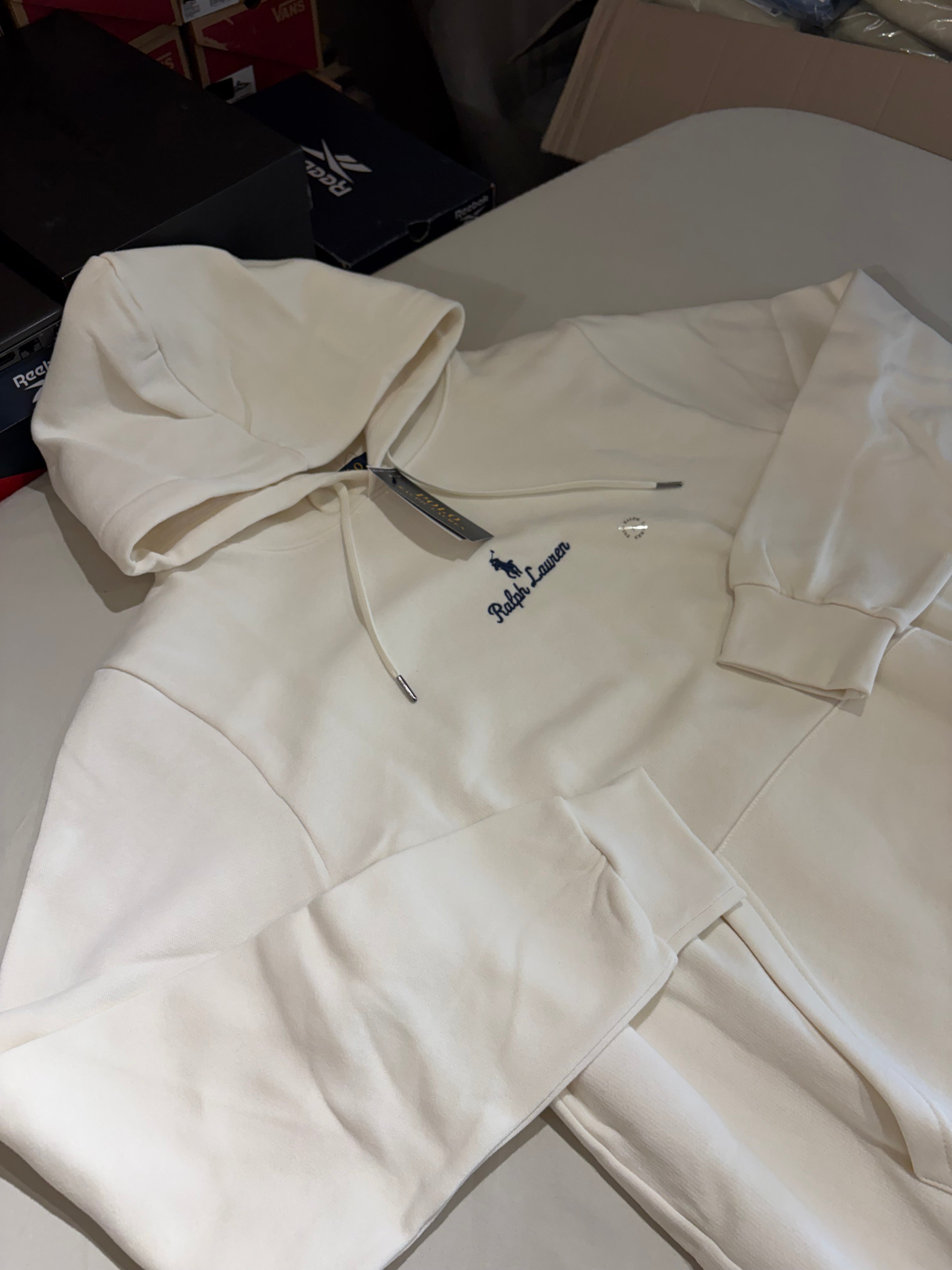 Sweat à capuche Polo Ralph Lauren blanc cassé brodé – Homme – Taille XL