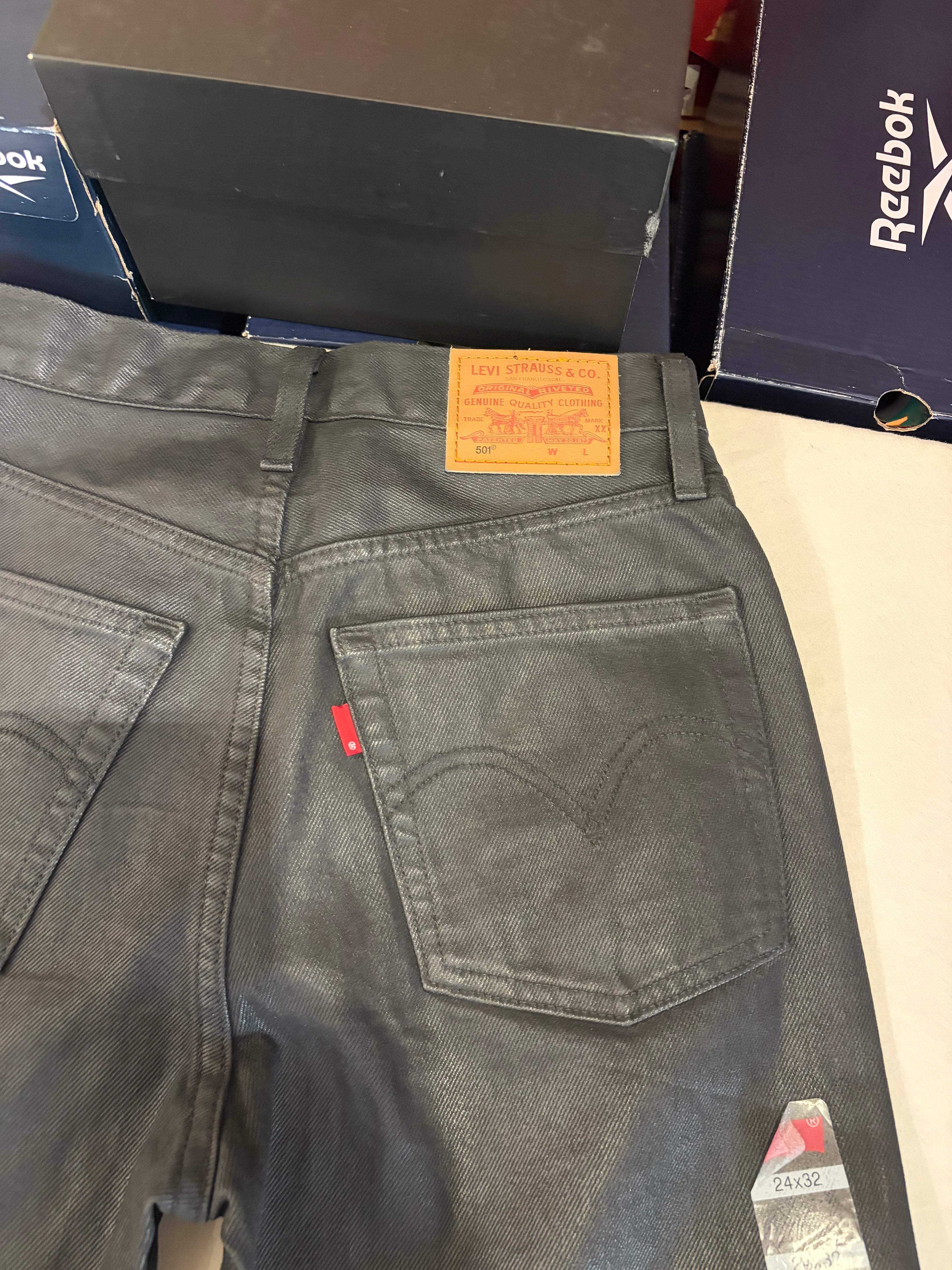 Levi's 501 Original Femme Neuf - Jean Enduit Gris Anthracite Taille 24x32