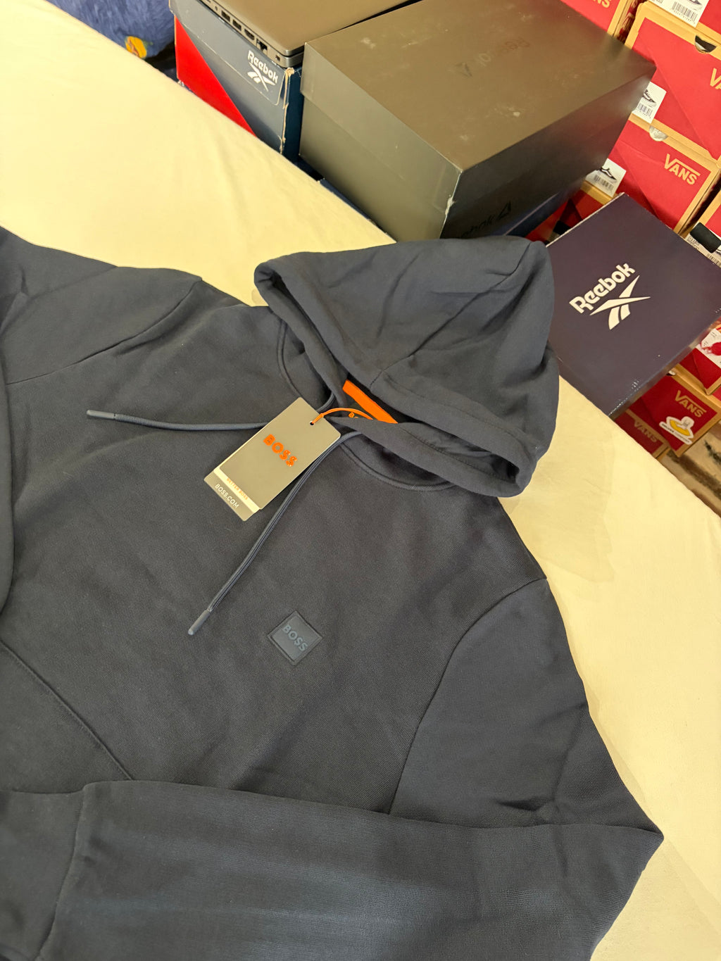 Sweat à capuche BOSS Homme Bleu Marine Dark Blue Taille M - Logo Patch - Neuf