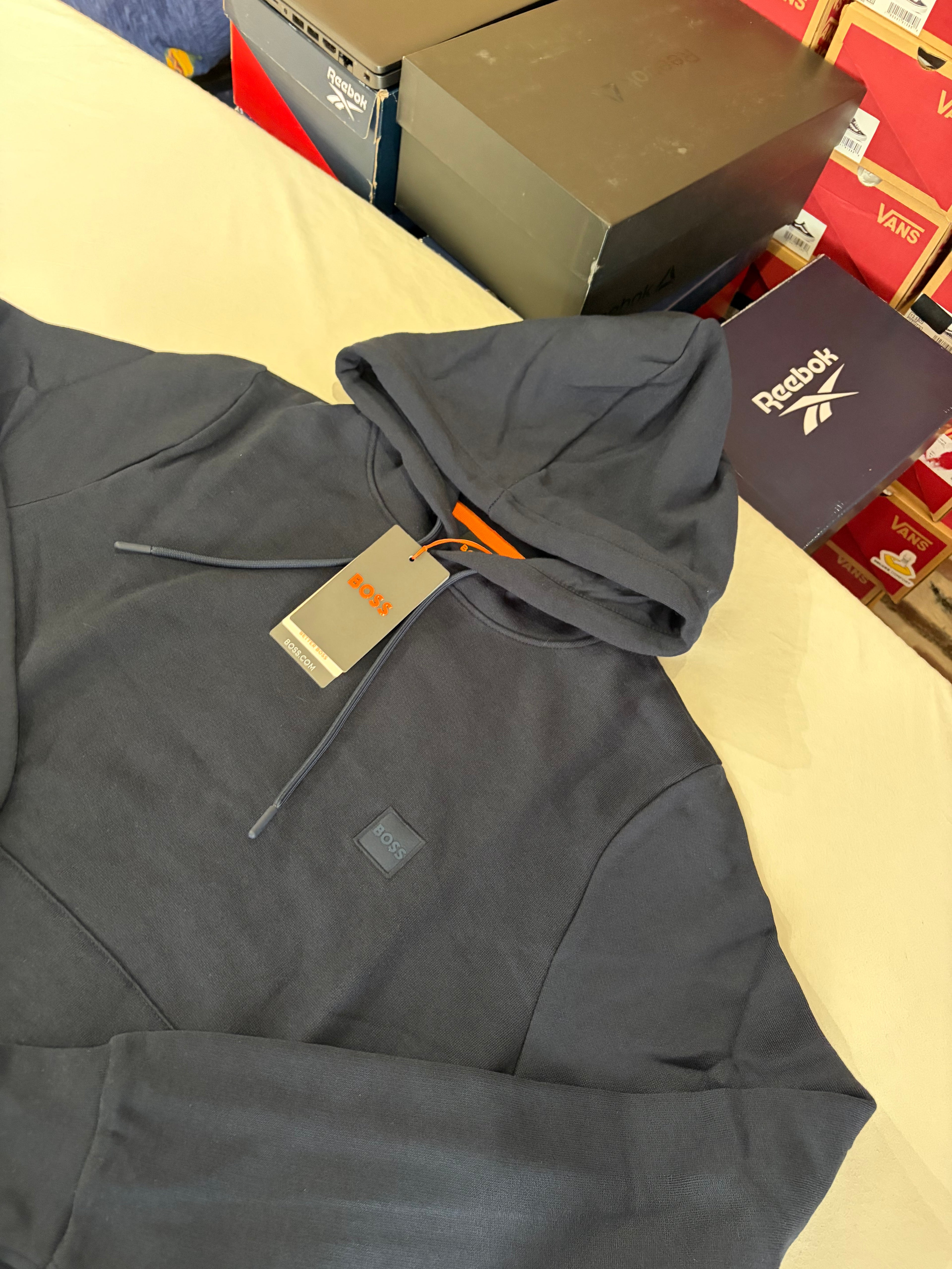 Sweat à capuche BOSS Homme Bleu Marine Dark Blue Taille M - Logo Patch - Neuf