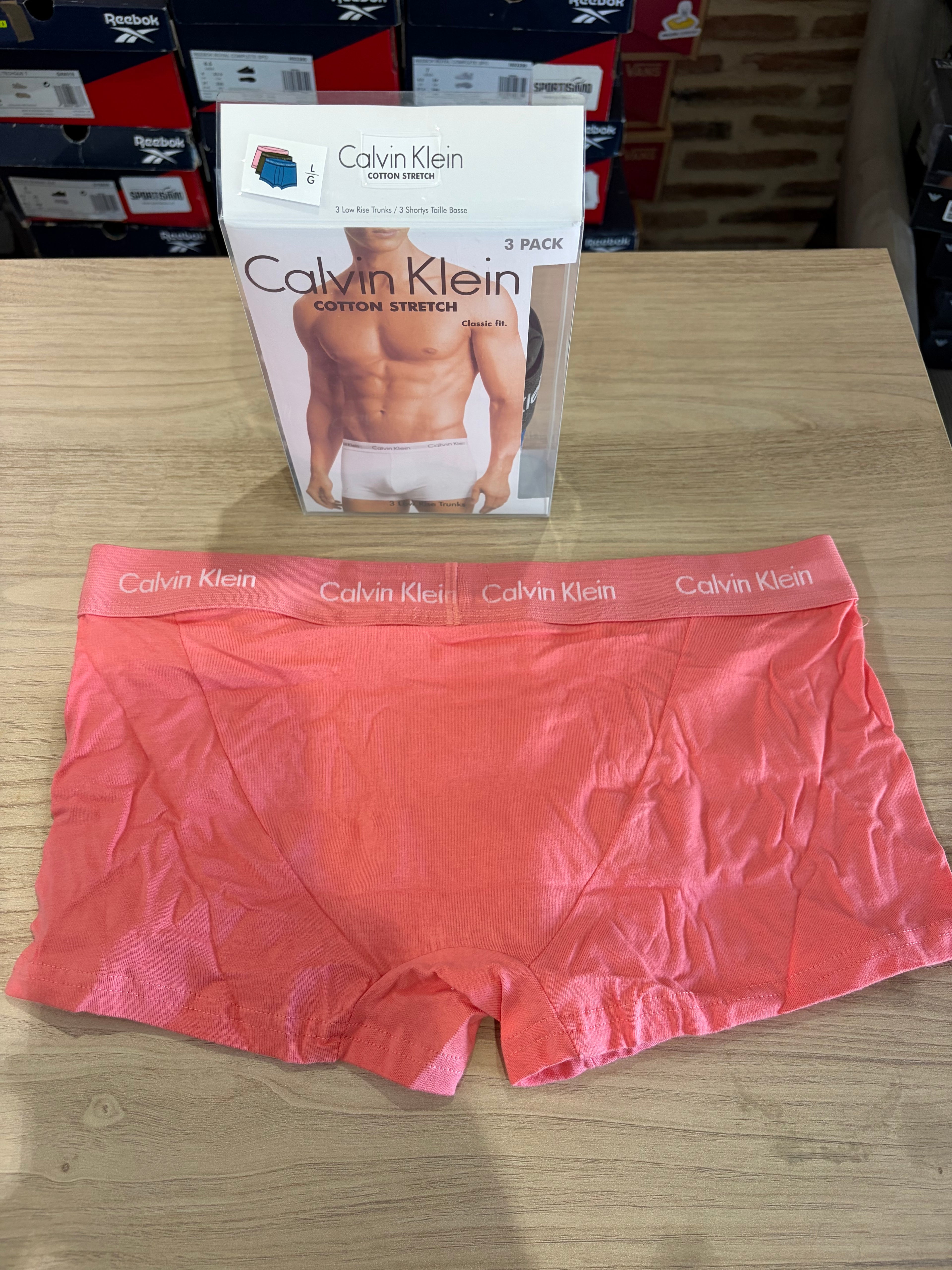Calvin Klein Cotton Stretch - Lot de 3 boxers Low Rise Trunks Rose Noir Bleu - Taille L