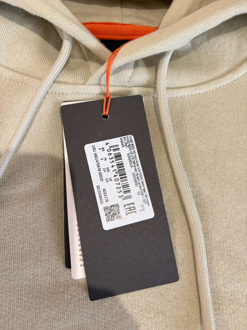Sweat à Capuche BOSS Homme Wetalk Beige Clair – Logo Patch – Taille S – Neuf