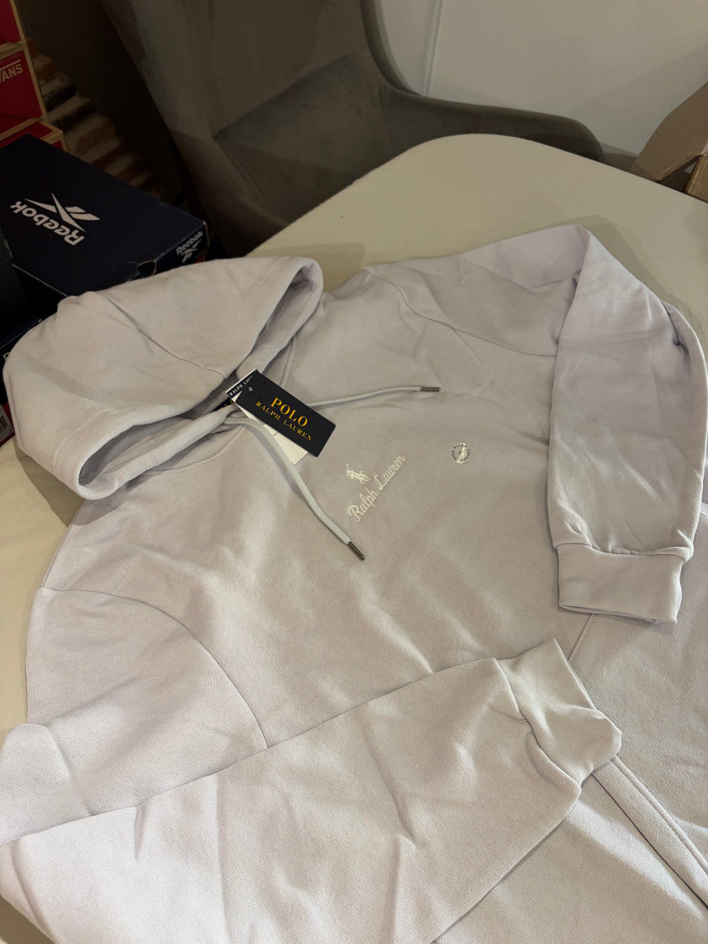 Sweat à capuche Polo Ralph Lauren Logo Double-Knit Gris Perle Homme Taille XL