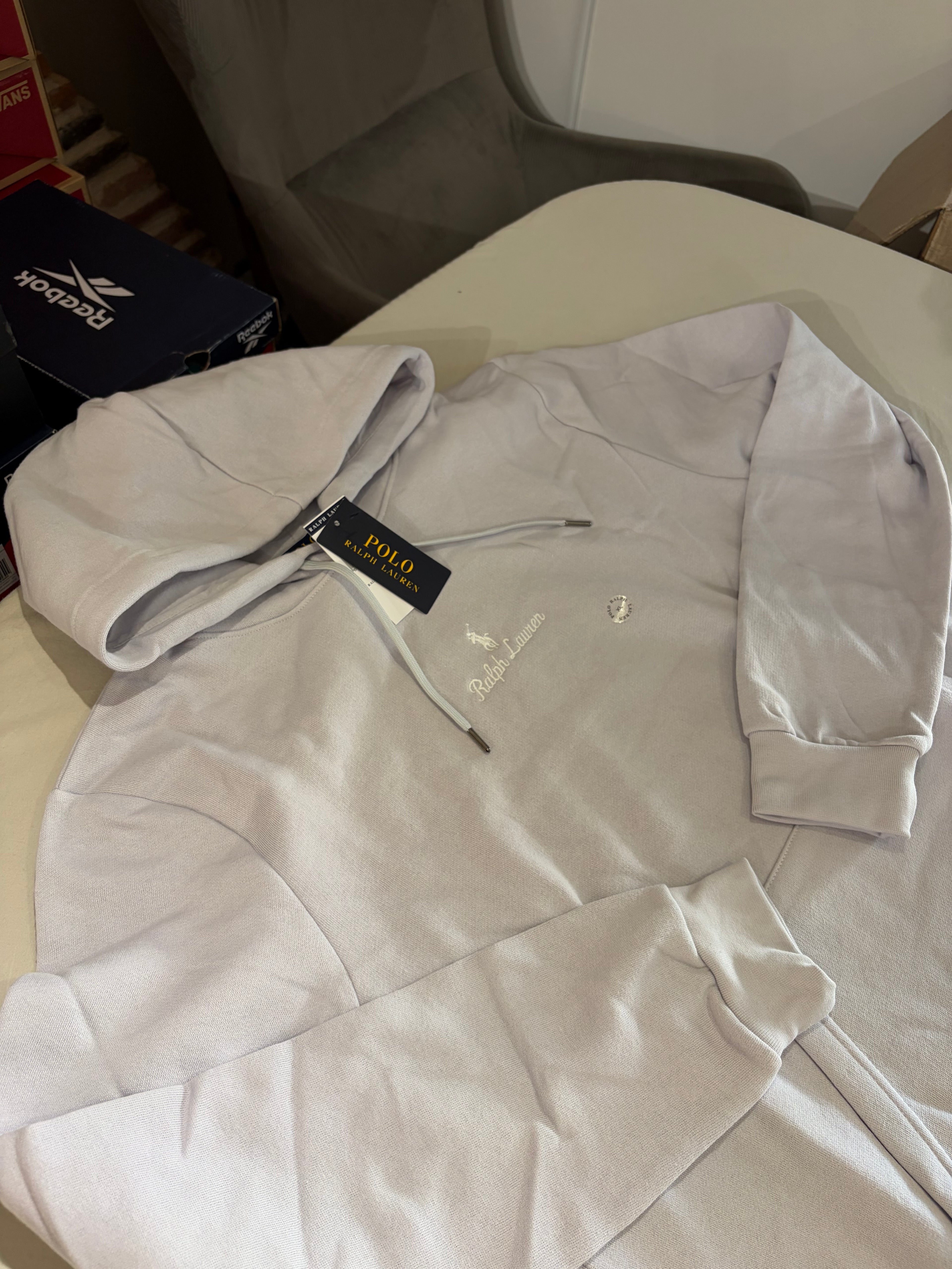 Sweat à capuche Polo Ralph Lauren Logo Double-Knit Gris Perle Homme Taille XL