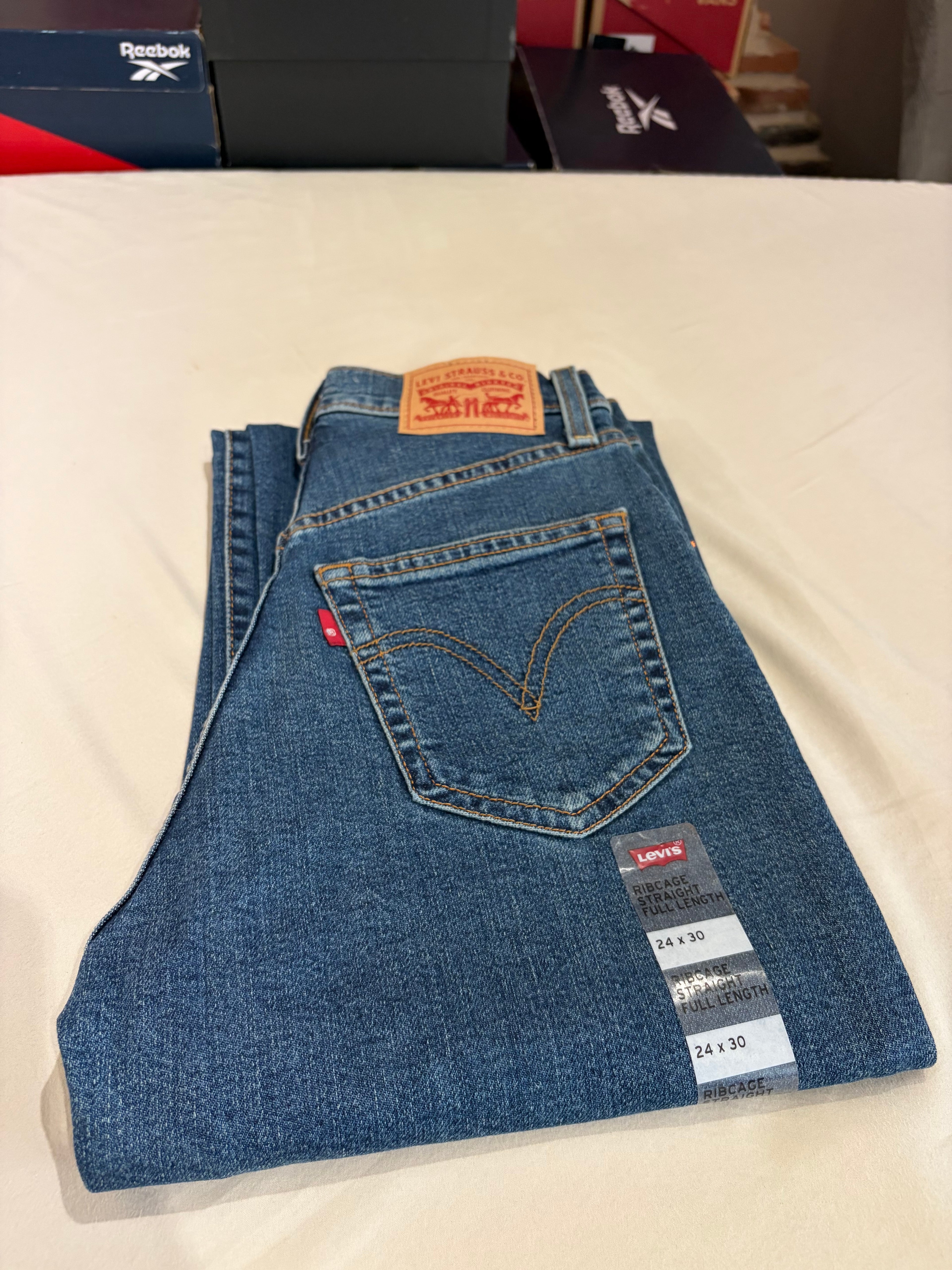 Levi's Ribcage Straight Full Length Femme Bleu Moyen 24x30 | Jean Taille Ultra Haute Neuf