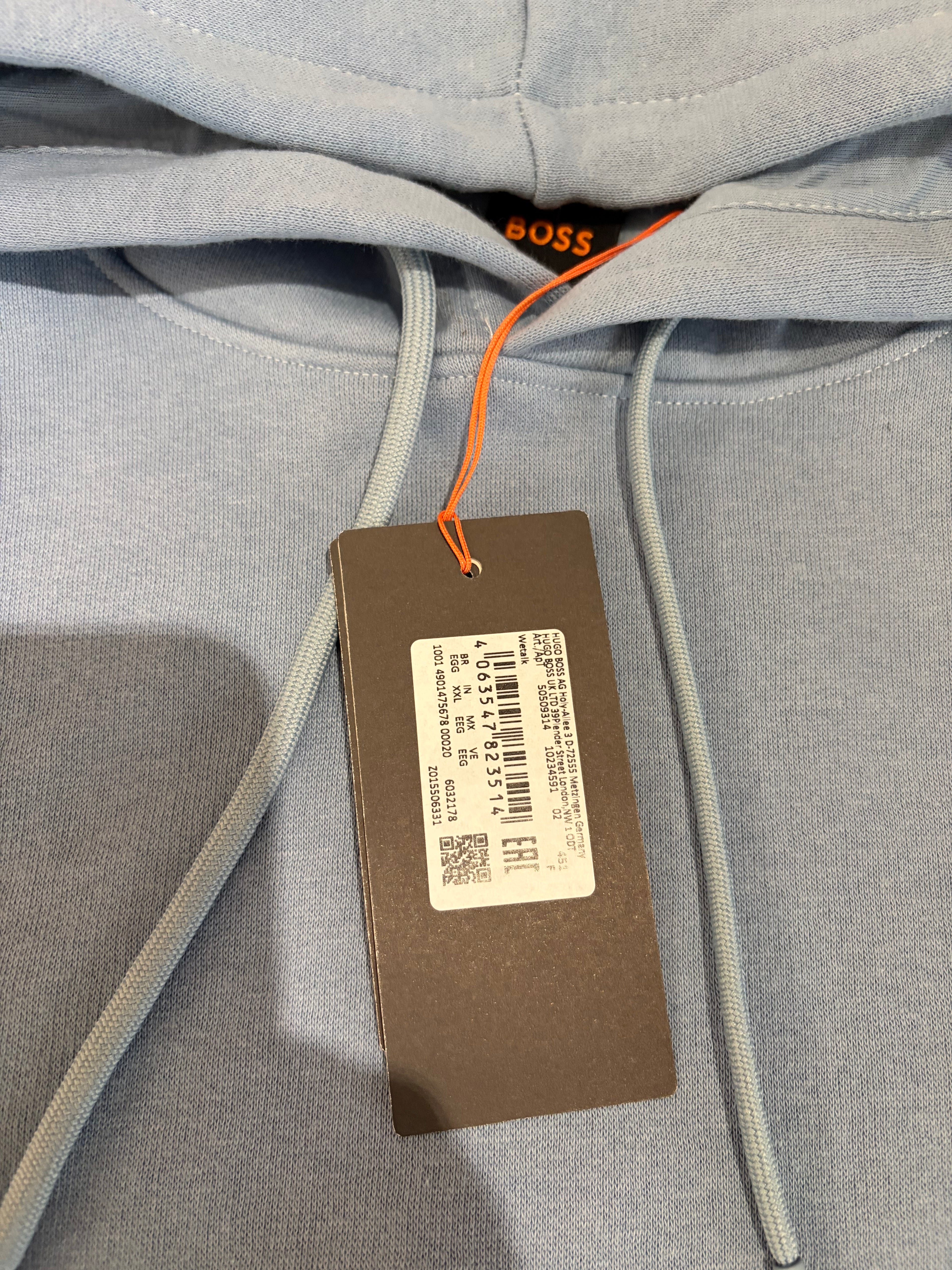 Sweat à capuche BOSS bleu ciel – Homme – Taille XXL – Neuf avec étiquette