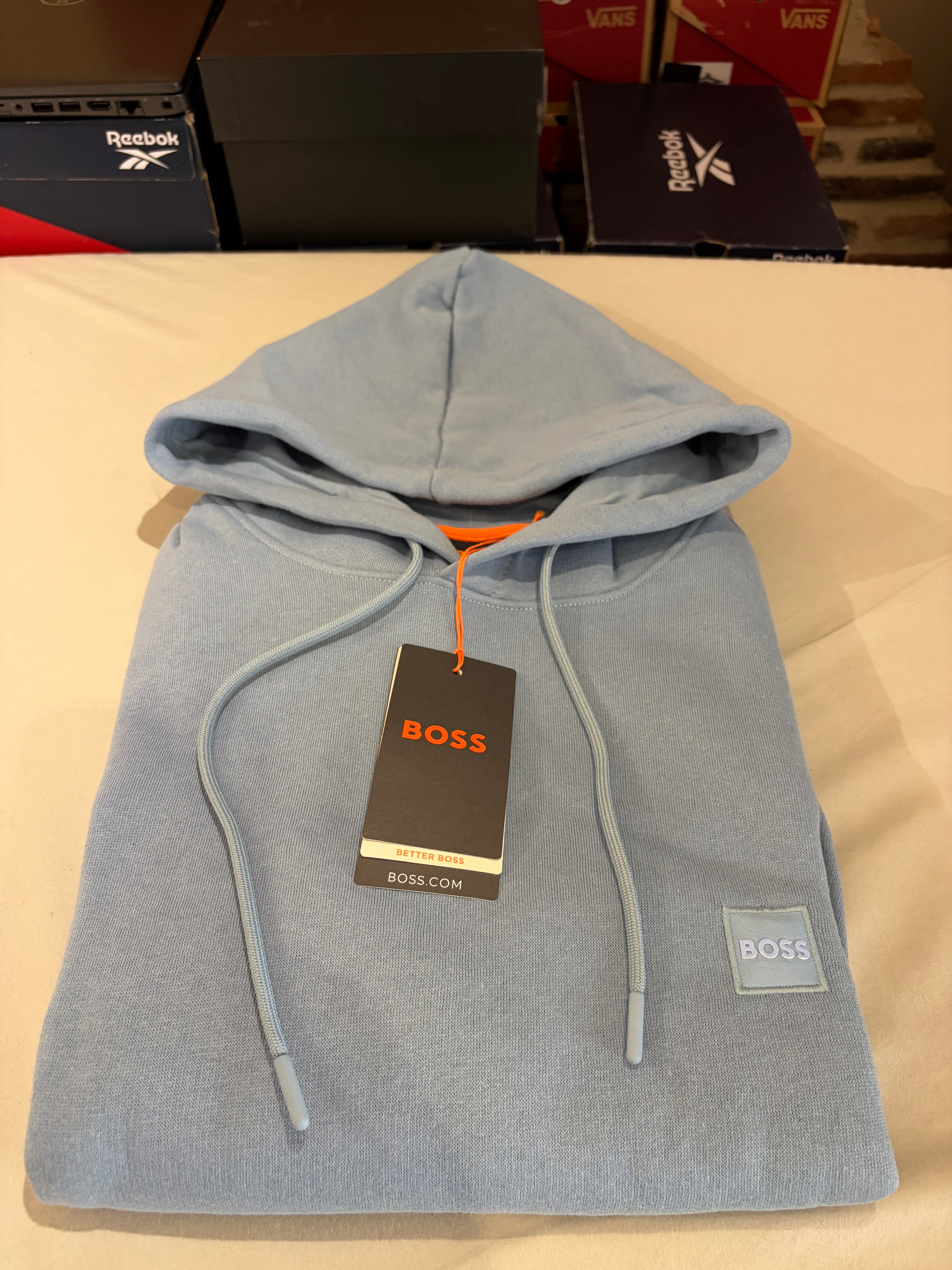 Sweat à capuche BOSS bleu ciel – Homme – Taille S – Neuf avec étiquette