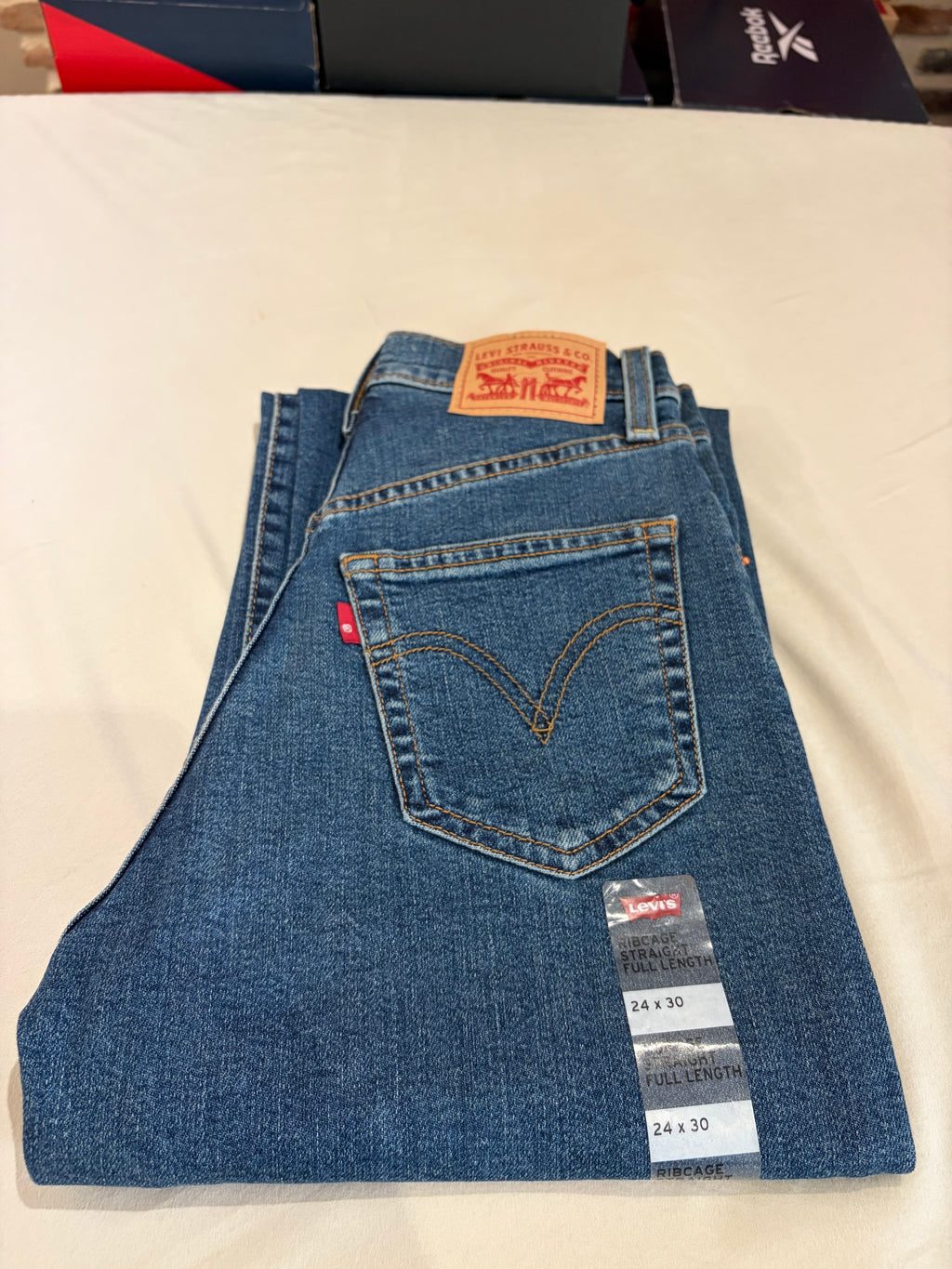Levi's Ribcage Straight Full Length Femme Bleu Moyen 24x30 | Jean Taille Ultra Haute Neuf