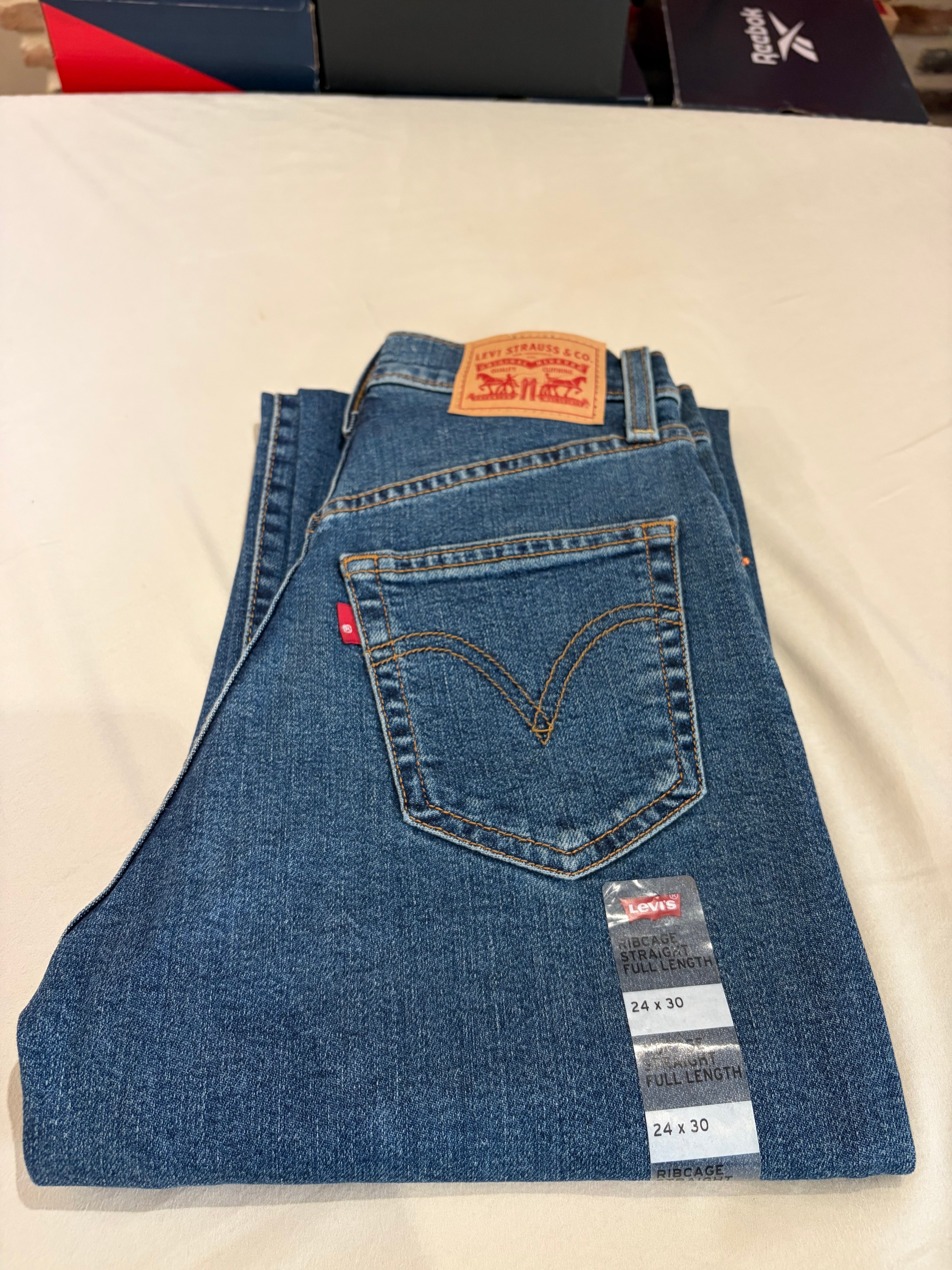 Levi's Ribcage Straight Full Length Femme Bleu Moyen 24x30 | Jean Taille Ultra Haute Neuf