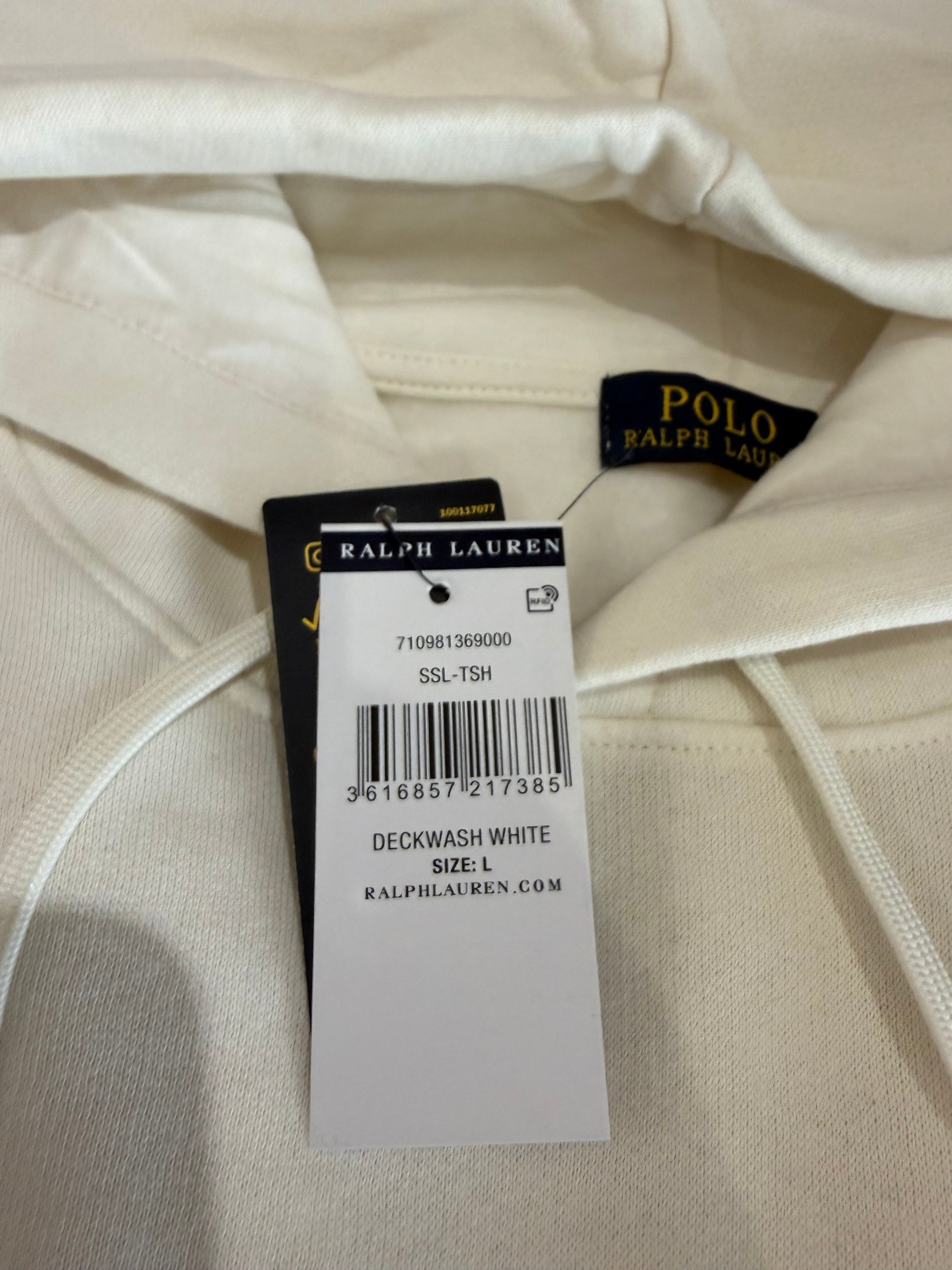 Polo Ralph Lauren Sweat à capuche homme blanc cassé logo brodé – Taille L – Neuf avec étiquette