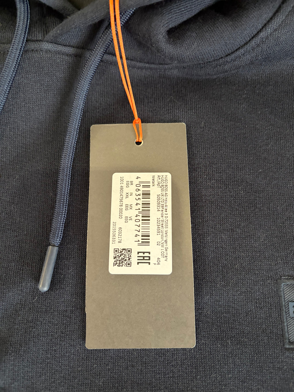 Sweat à capuche BOSS Homme Bleu Marine Taille XXL - Logo Patch - Neuf