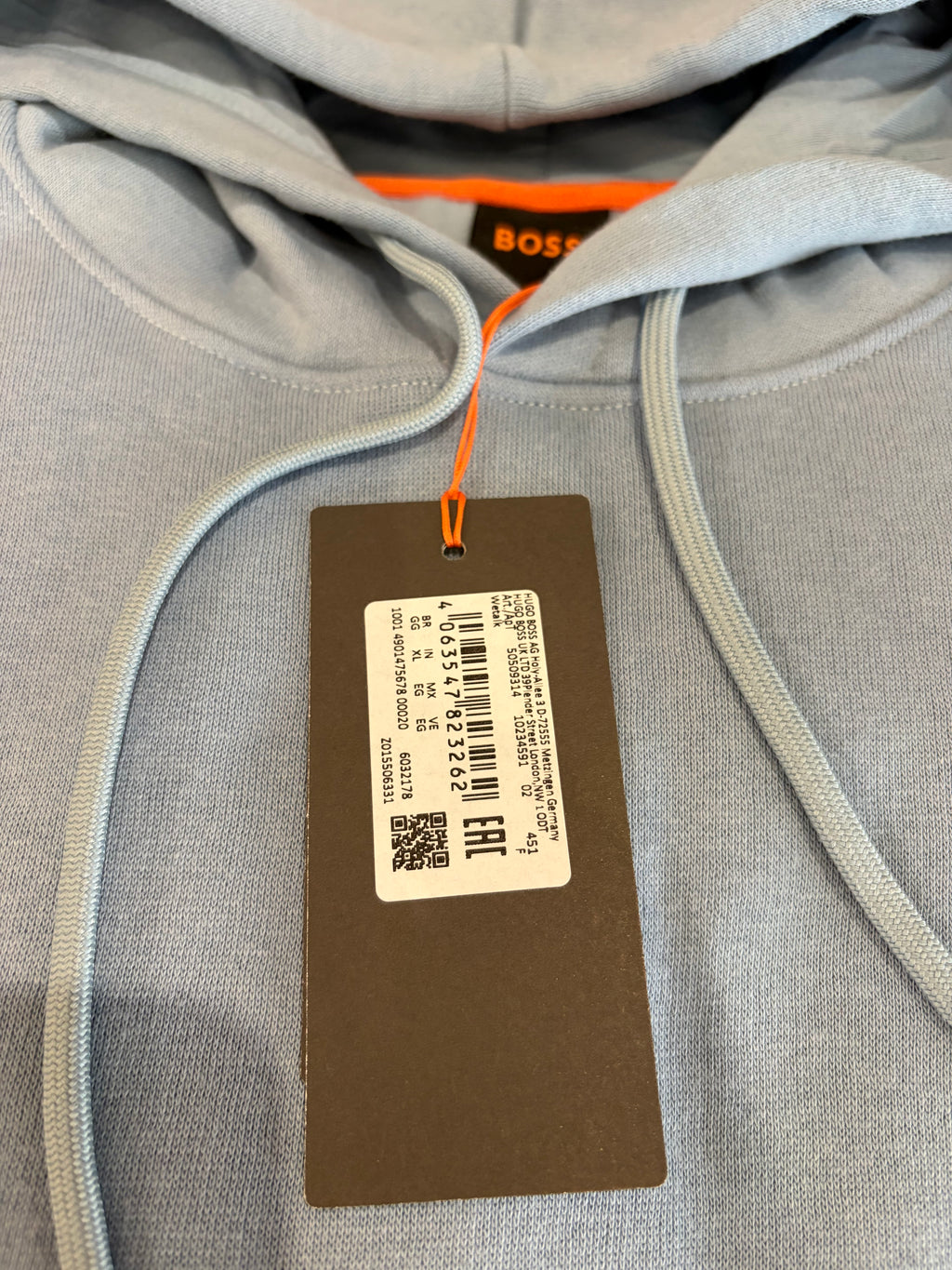 Sweat à capuche BOSS Wetalk Bleu Clair Homme XL - Logo ton sur ton - Neuf