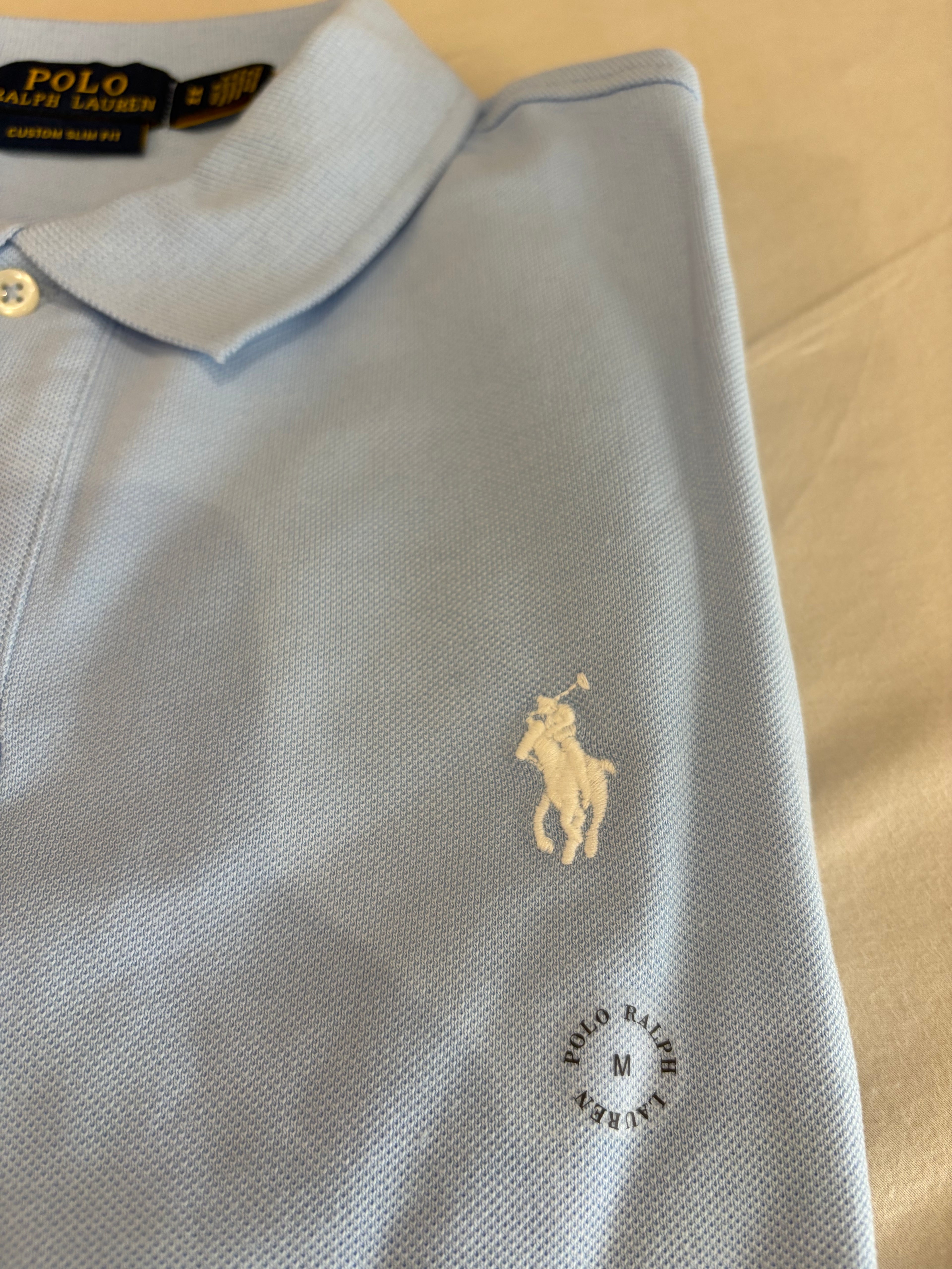 Polo Ralph Lauren Custom Slim Fit Bleu Ciel Logo Blanc Homme Taille M – Neuf avec étiquette