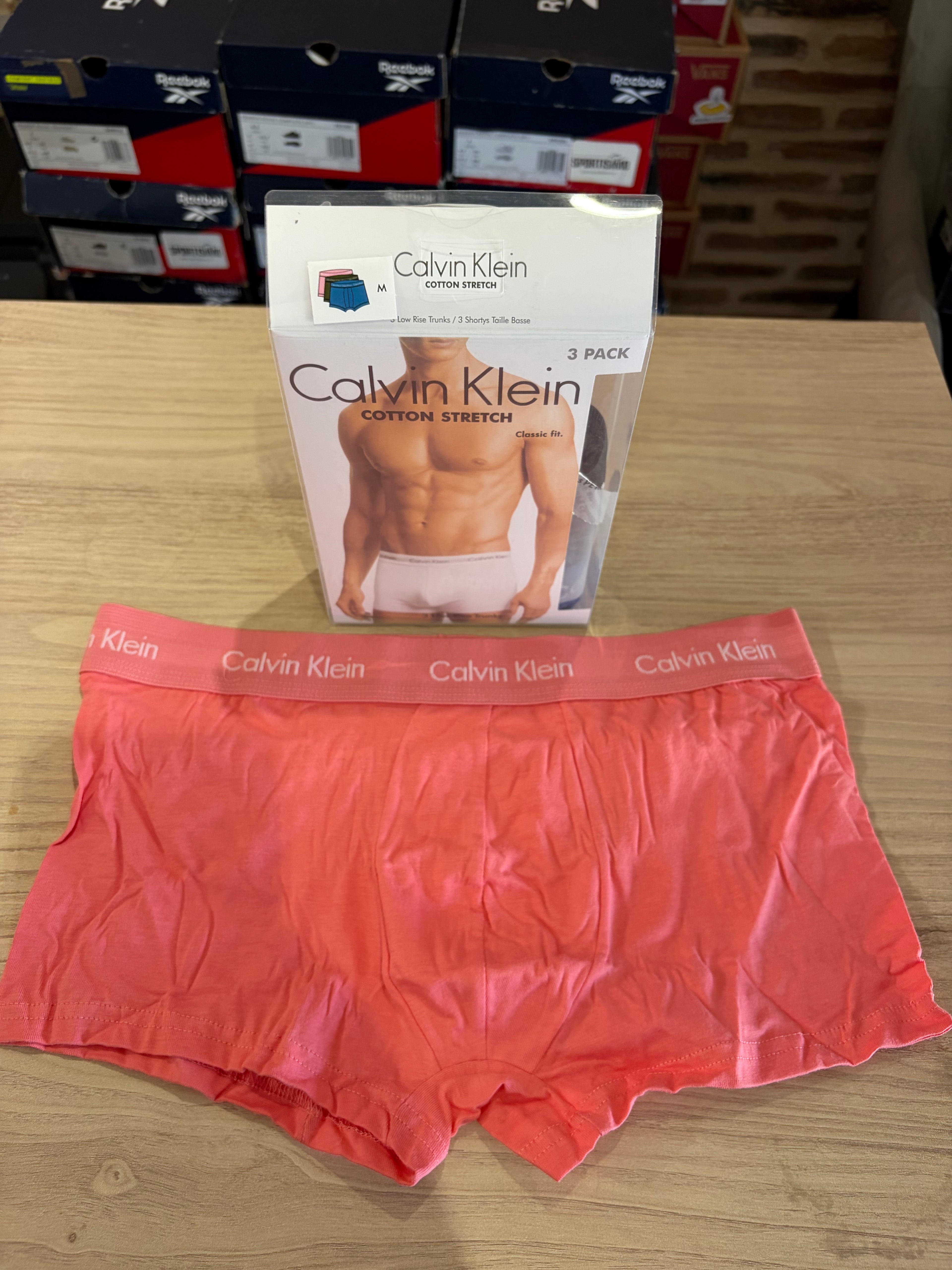 Calvin Klein Cotton Stretch 3 Pack Boxers Homme Rose Noir Bleu Taille M Neuf