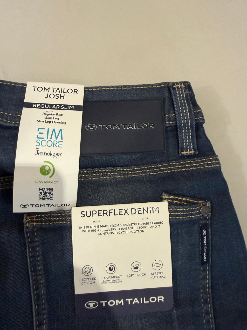 Jean Tom Tailor Josh Regular Slim SuperFlex Denim Homme Bleu – Neuf avec étiquettes – Taille 29/32