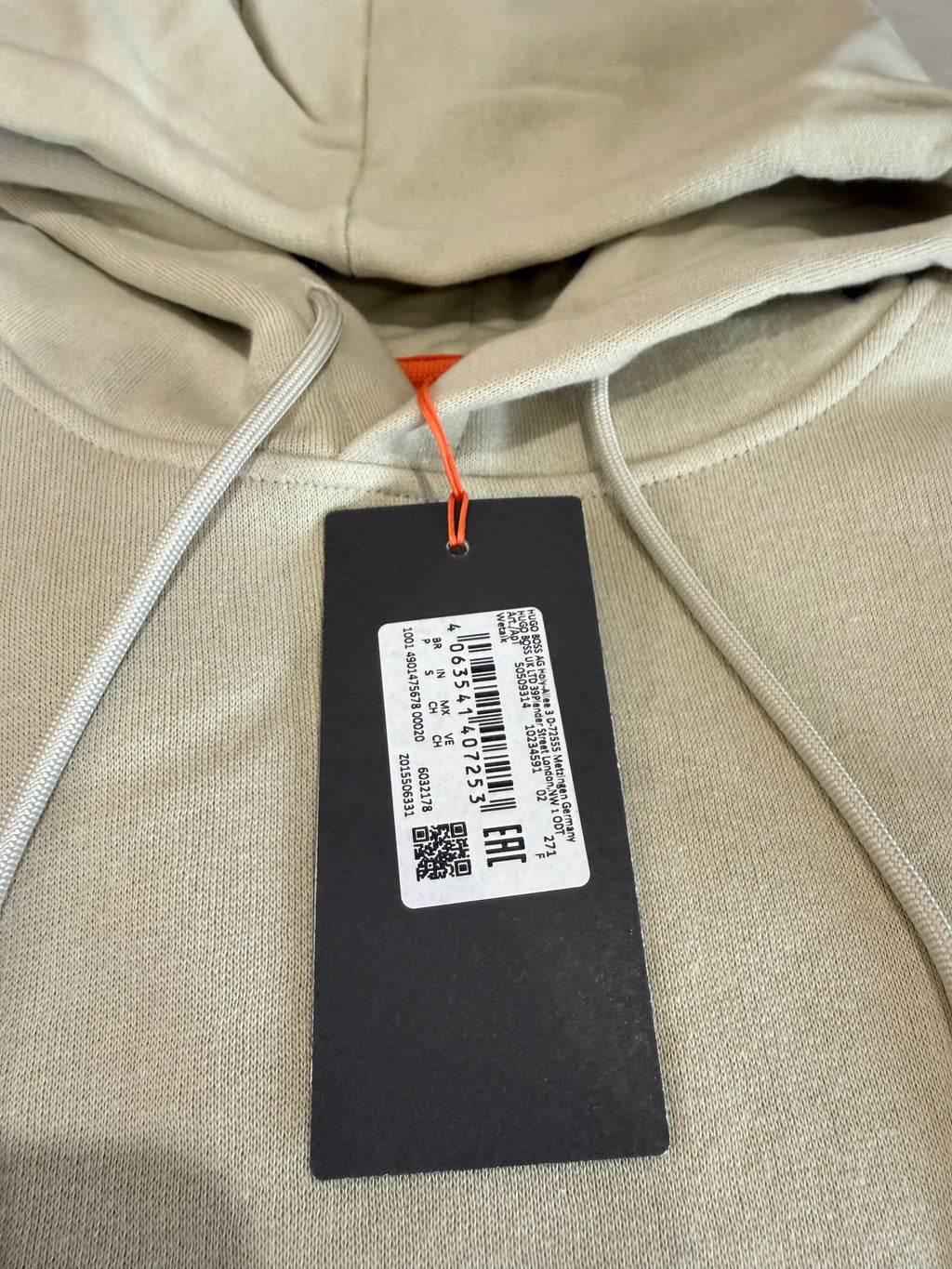 Sweat à Capuche BOSS Homme Wetalk Beige Clair – Logo Patch – Taille S – Neuf