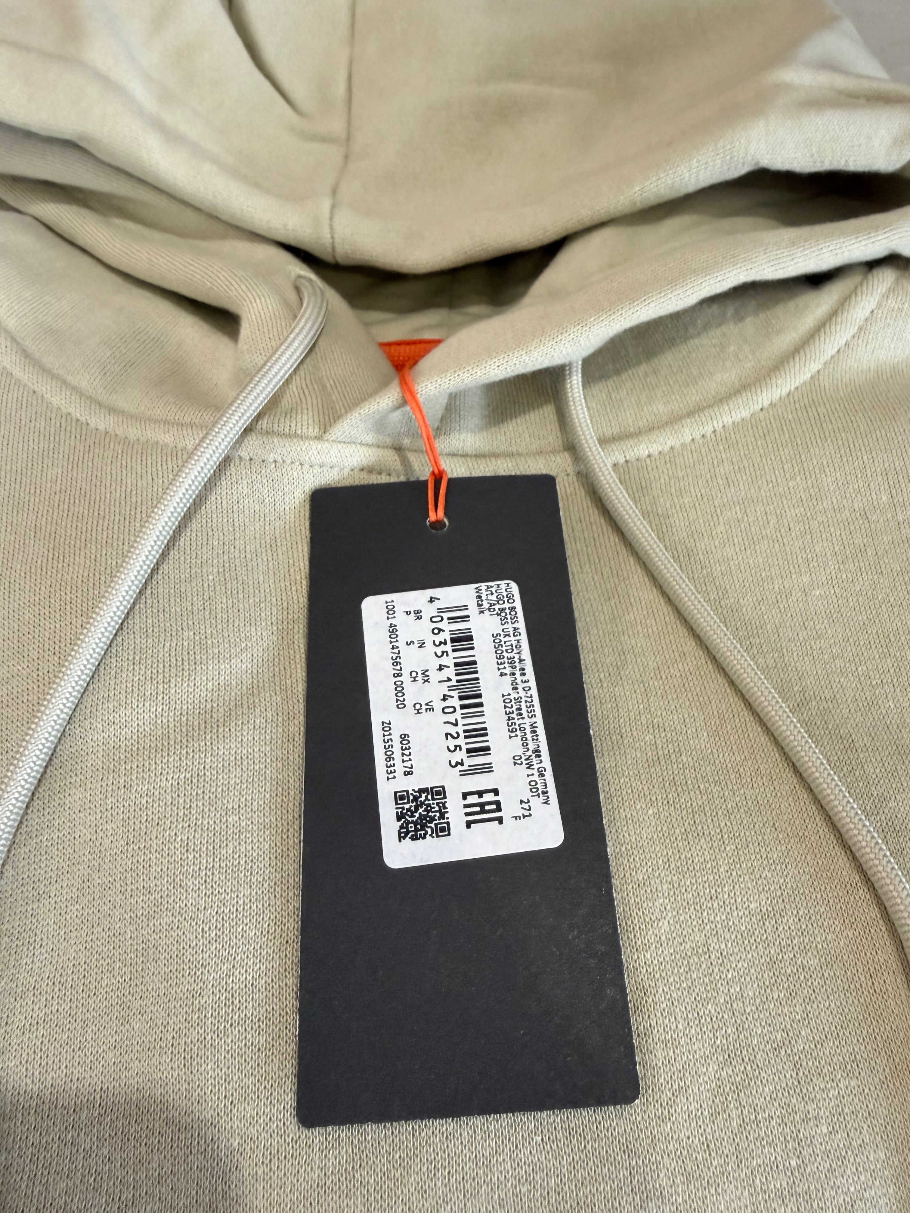 Sweat à Capuche BOSS Homme Wetalk Beige Clair – Logo Patch – Taille S – Neuf