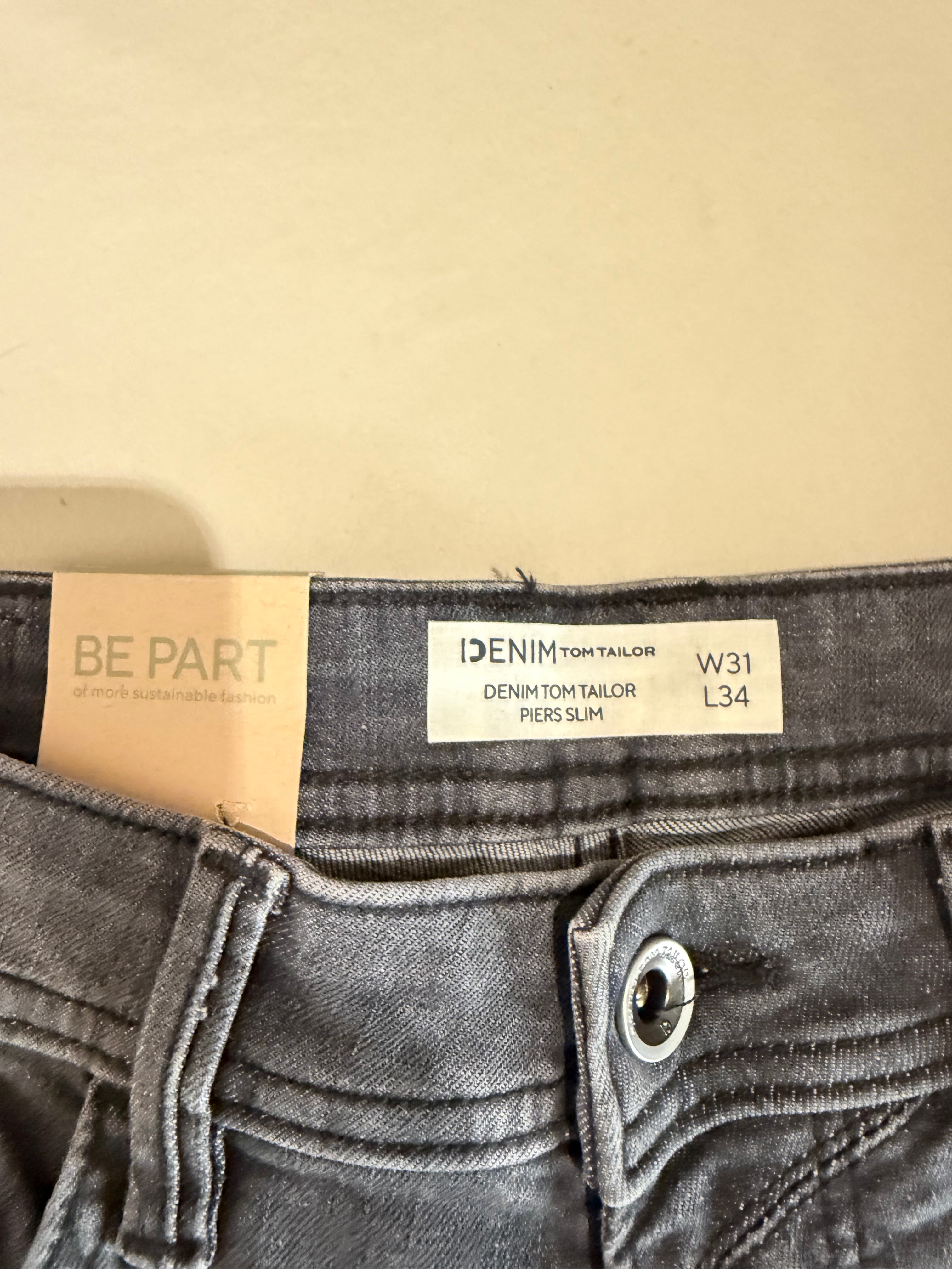 Jean Tom Tailor PIERS Slim Stretch Homme Gris 31/34 Neuf avec Étiquettes