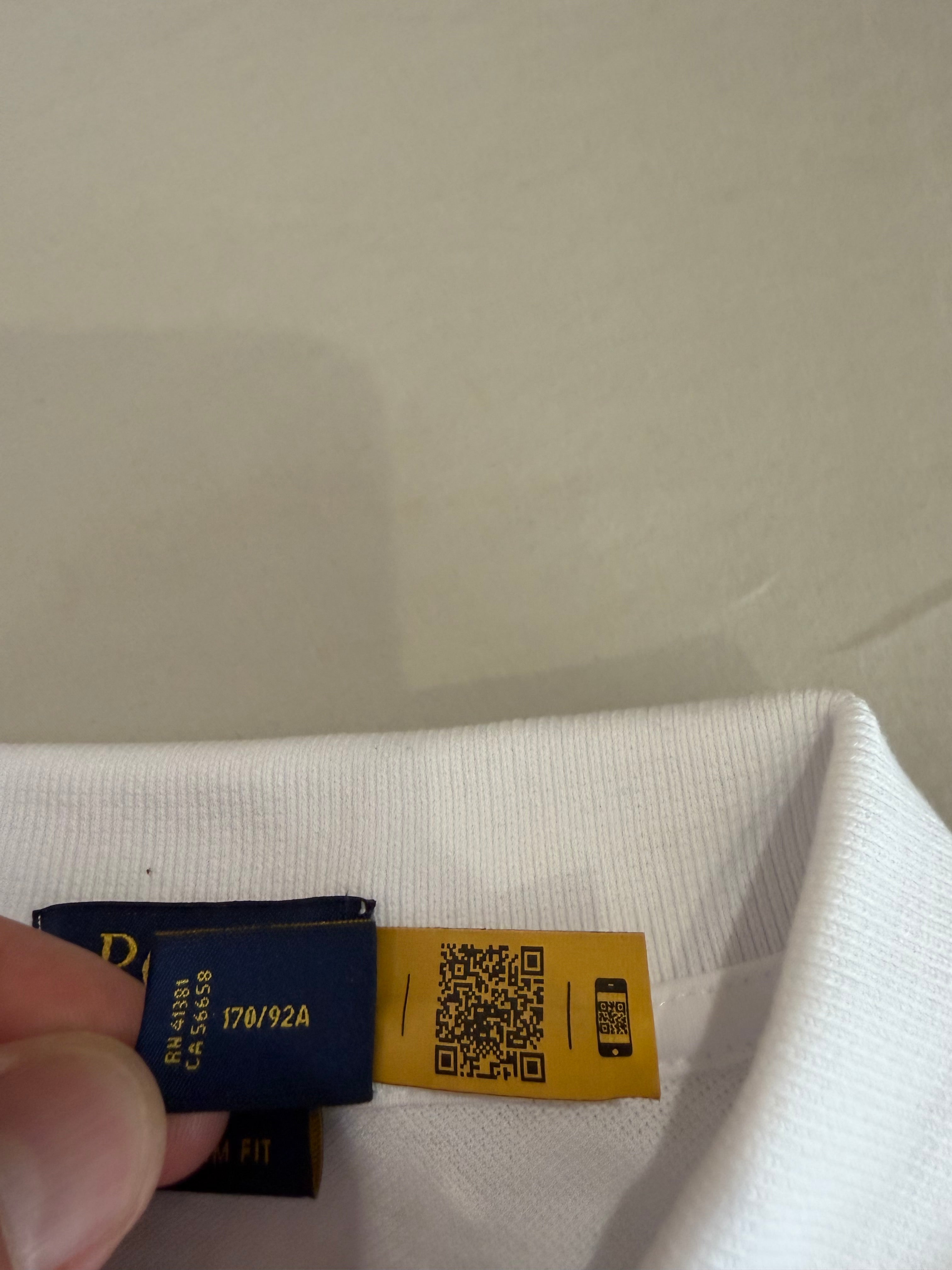 Polo Ralph Lauren Custom Slim Fit Blanc Logo Bleu Marine Homme Taille S – Neuf avec étiquette
