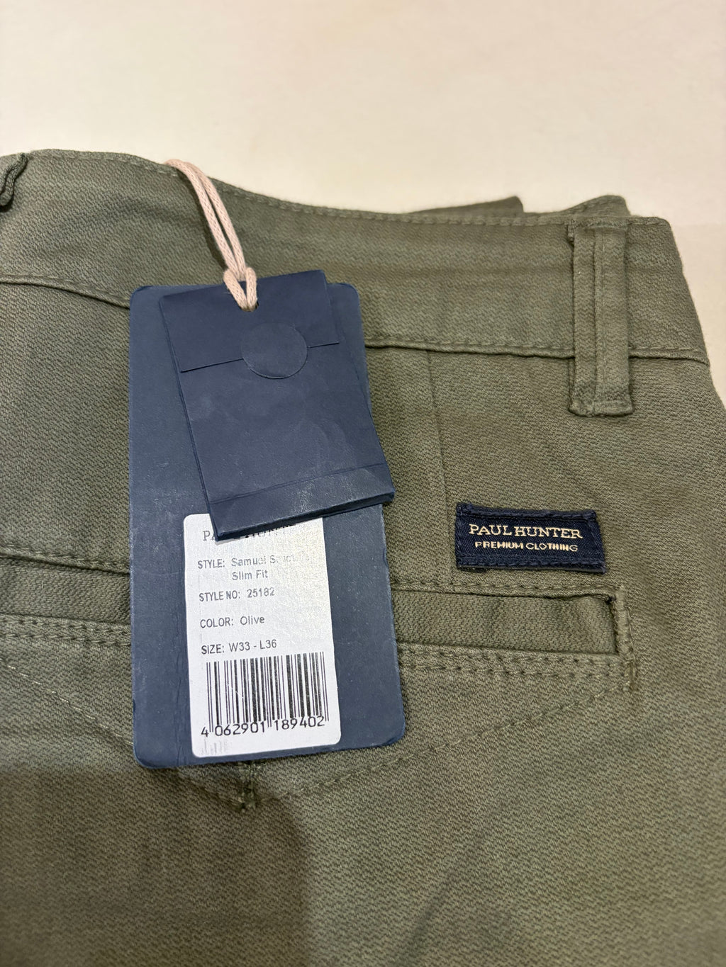Pantalon Chino Paul Hunter Samuel Structure Slim Fit Olive Homme Neuf W33 L36