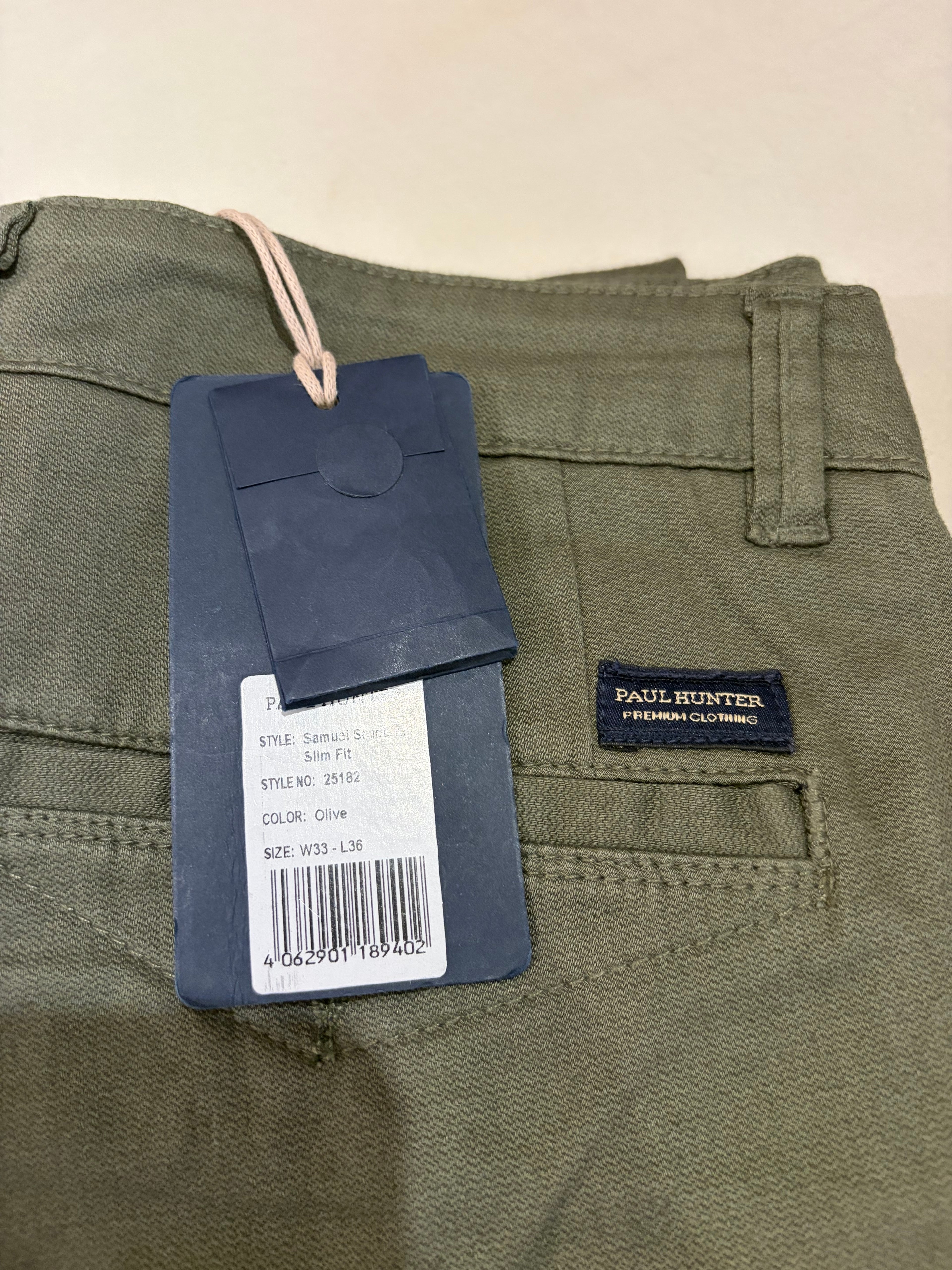 Pantalon Chino Paul Hunter Samuel Structure Slim Fit Olive Homme Neuf W33 L36