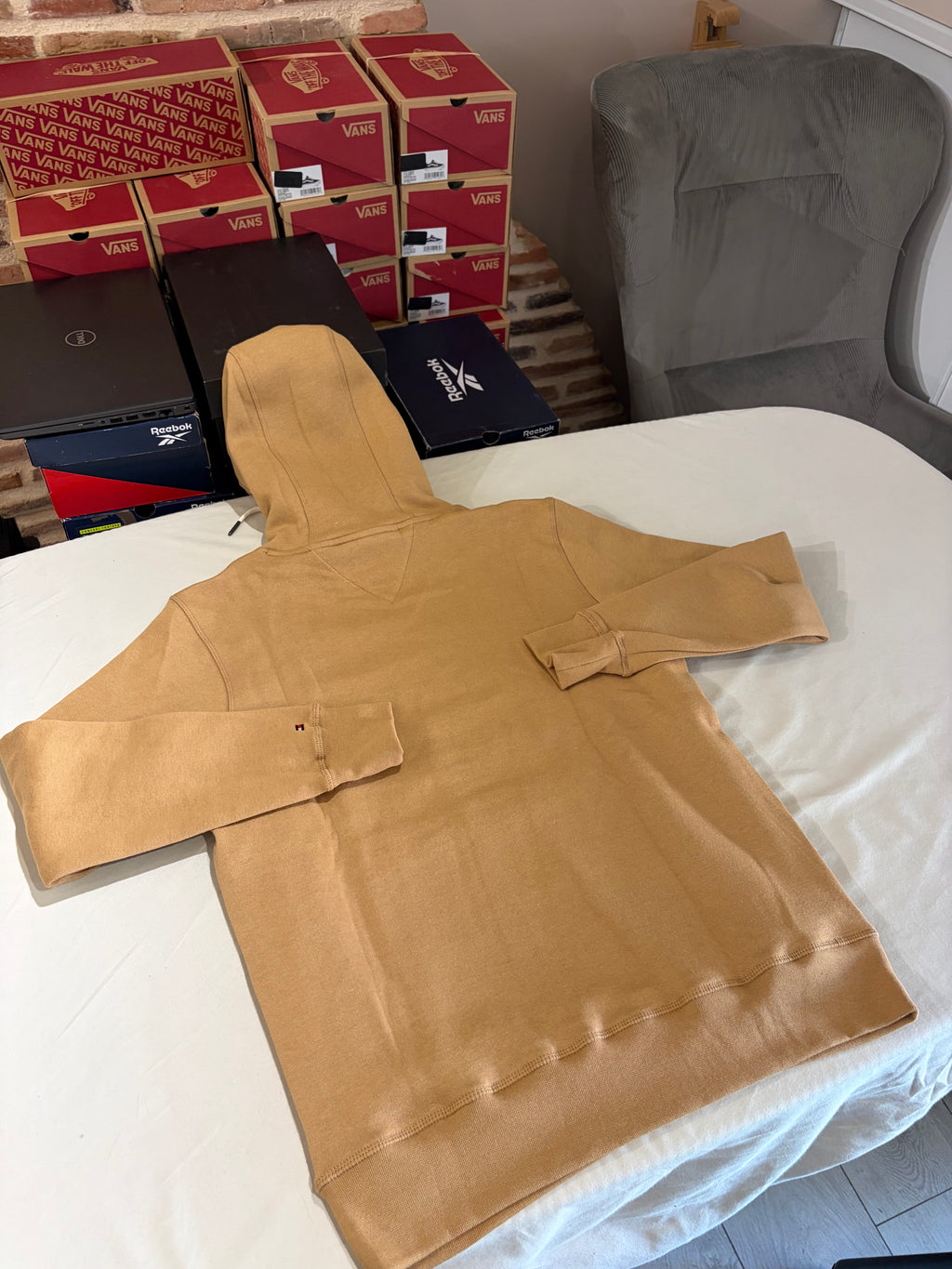 Sweat à capuche Tommy Hilfiger Logo Hoody Camel Homme Taille M