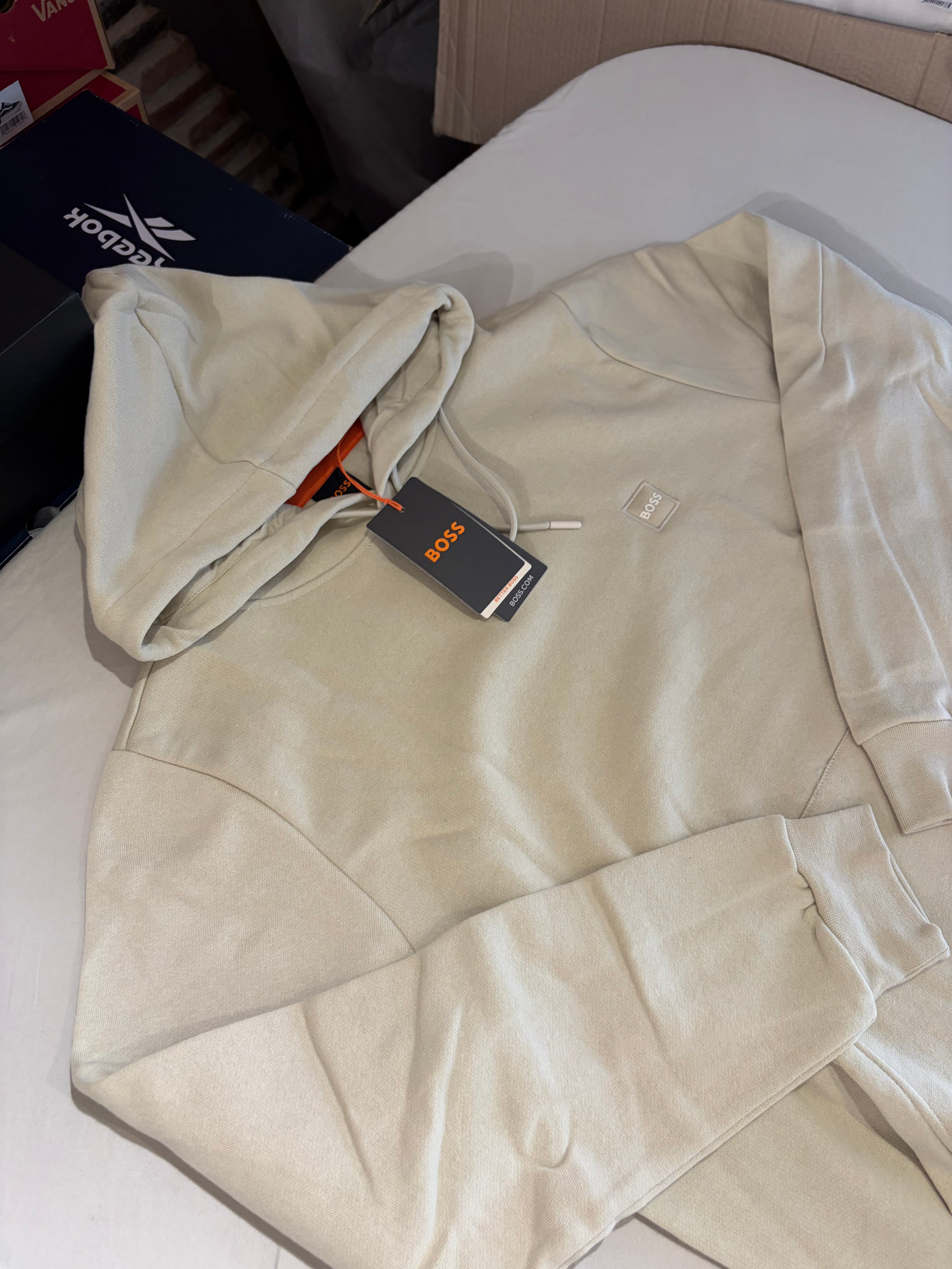 Sweat à capuche BOSS Wetalk Natural Homme L - Logo ton sur ton - Neuf