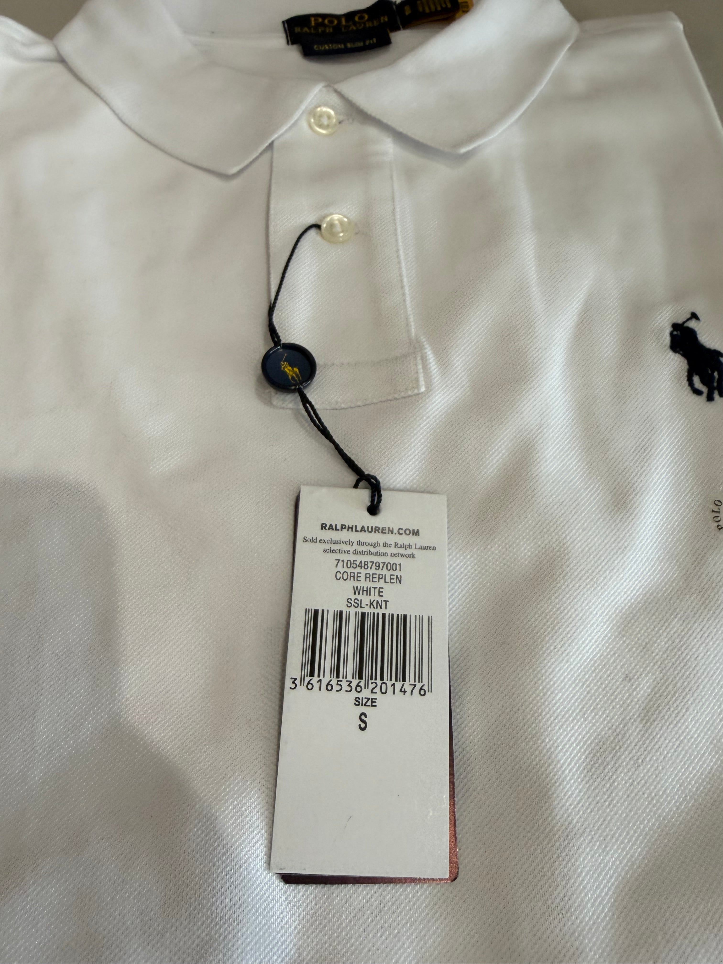 Polo Ralph Lauren Custom Slim Fit Blanc Logo Bleu Marine Homme Taille S – Neuf avec étiquette