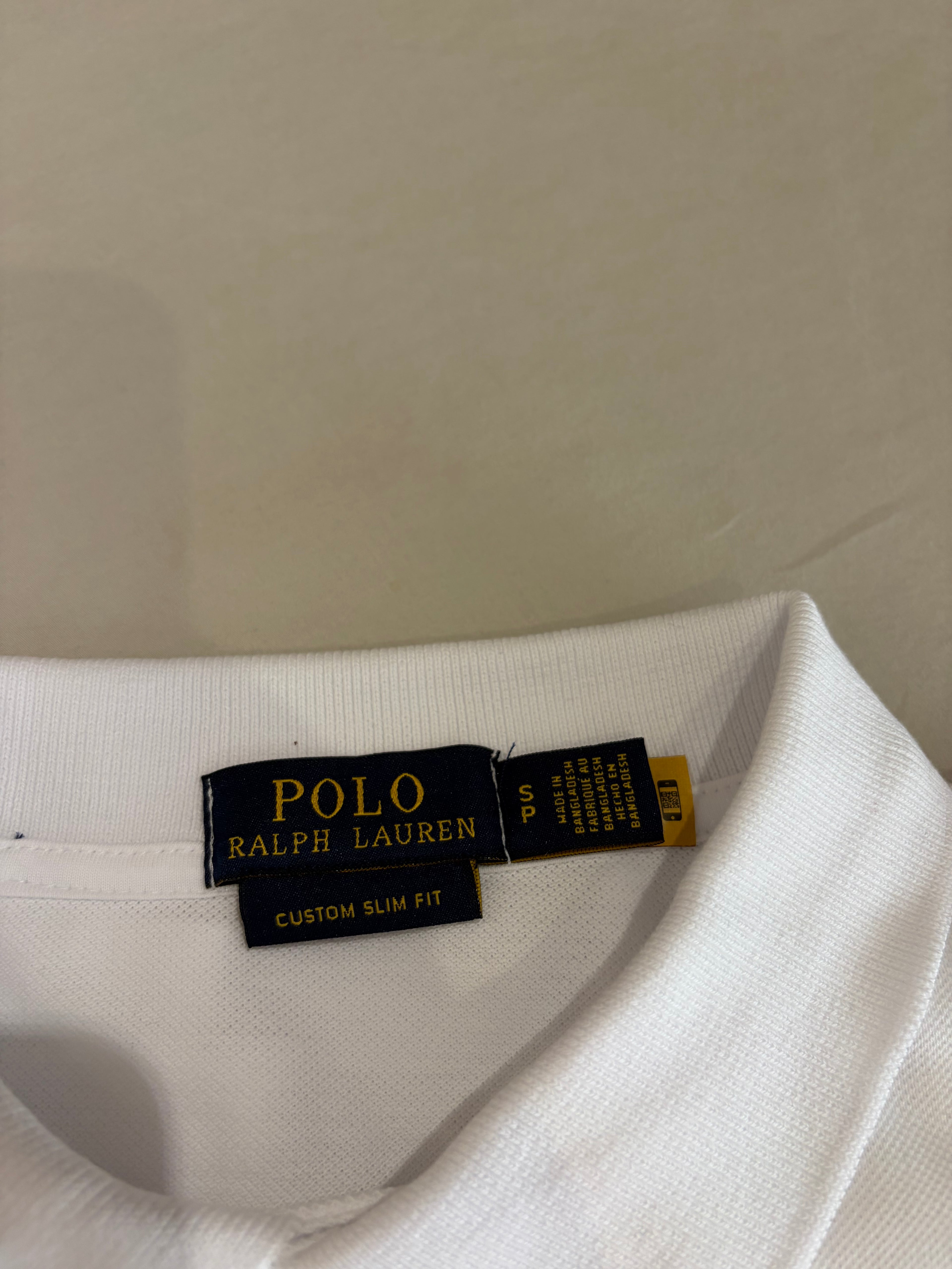 Polo Ralph Lauren Custom Slim Fit Blanc Logo Bleu Marine Homme Taille S – Neuf avec étiquette