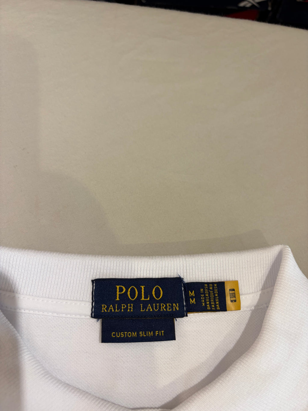 Polo Ralph Lauren Custom Slim Fit Homme Blanc Logo Bleu Marine – Taille M – Neuf avec étiquette