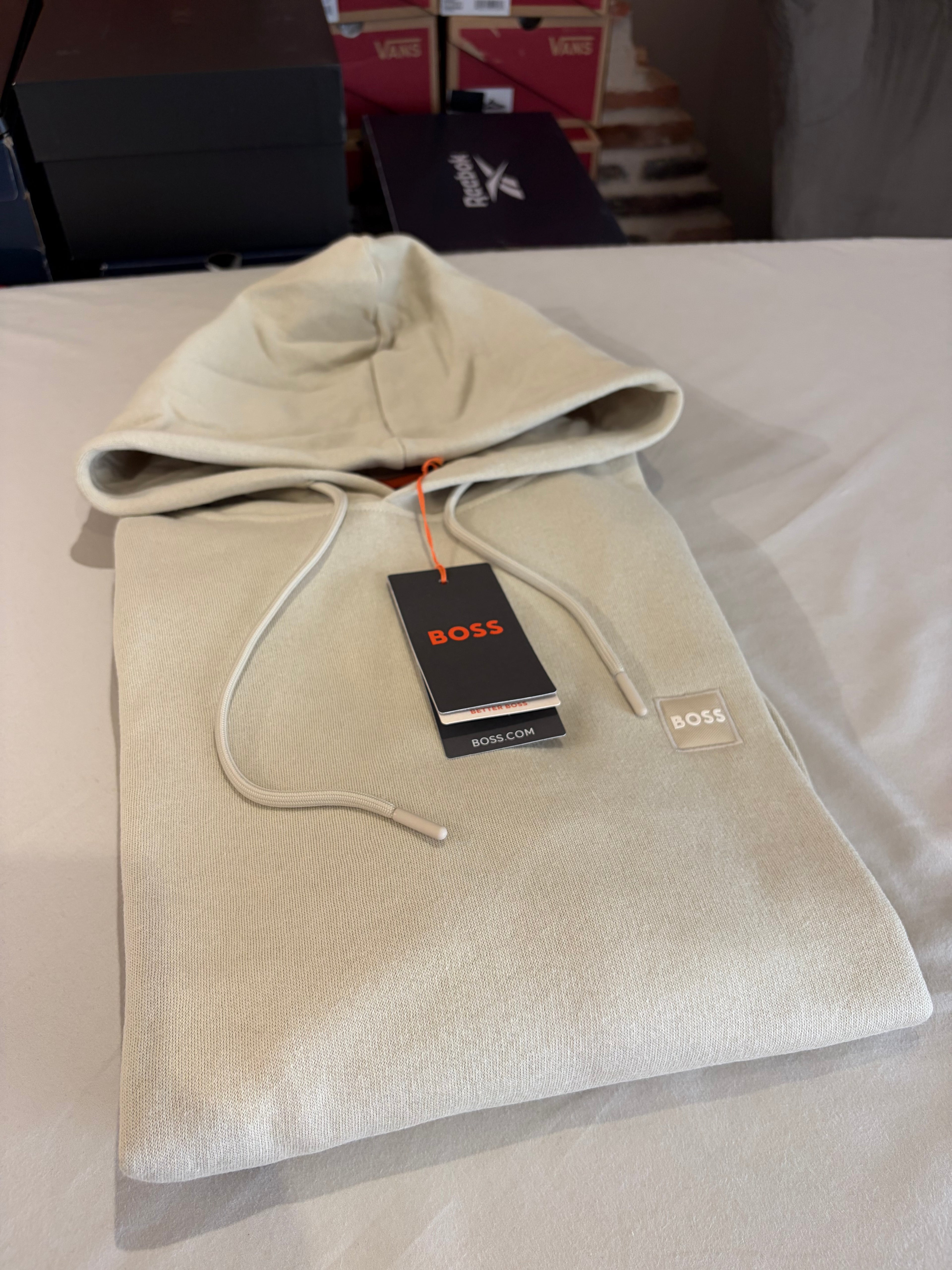 Sweat à capuche BOSS Wetalk Écru Homme M - Logo ton sur ton - Neuf