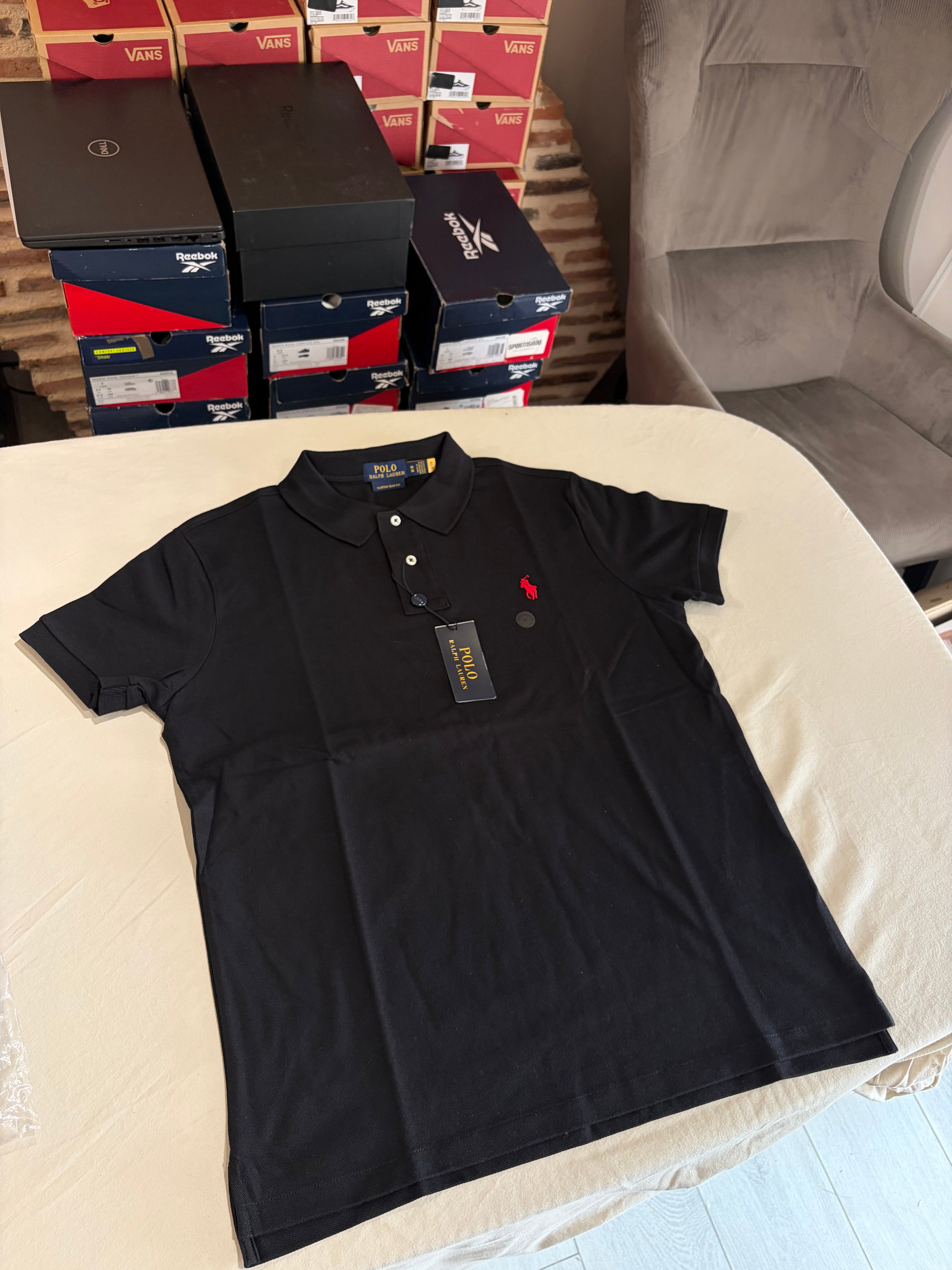 Polo Ralph Lauren Custom Slim Fit Noir Logo Rouge Homme Taille M – Neuf avec étiquette
