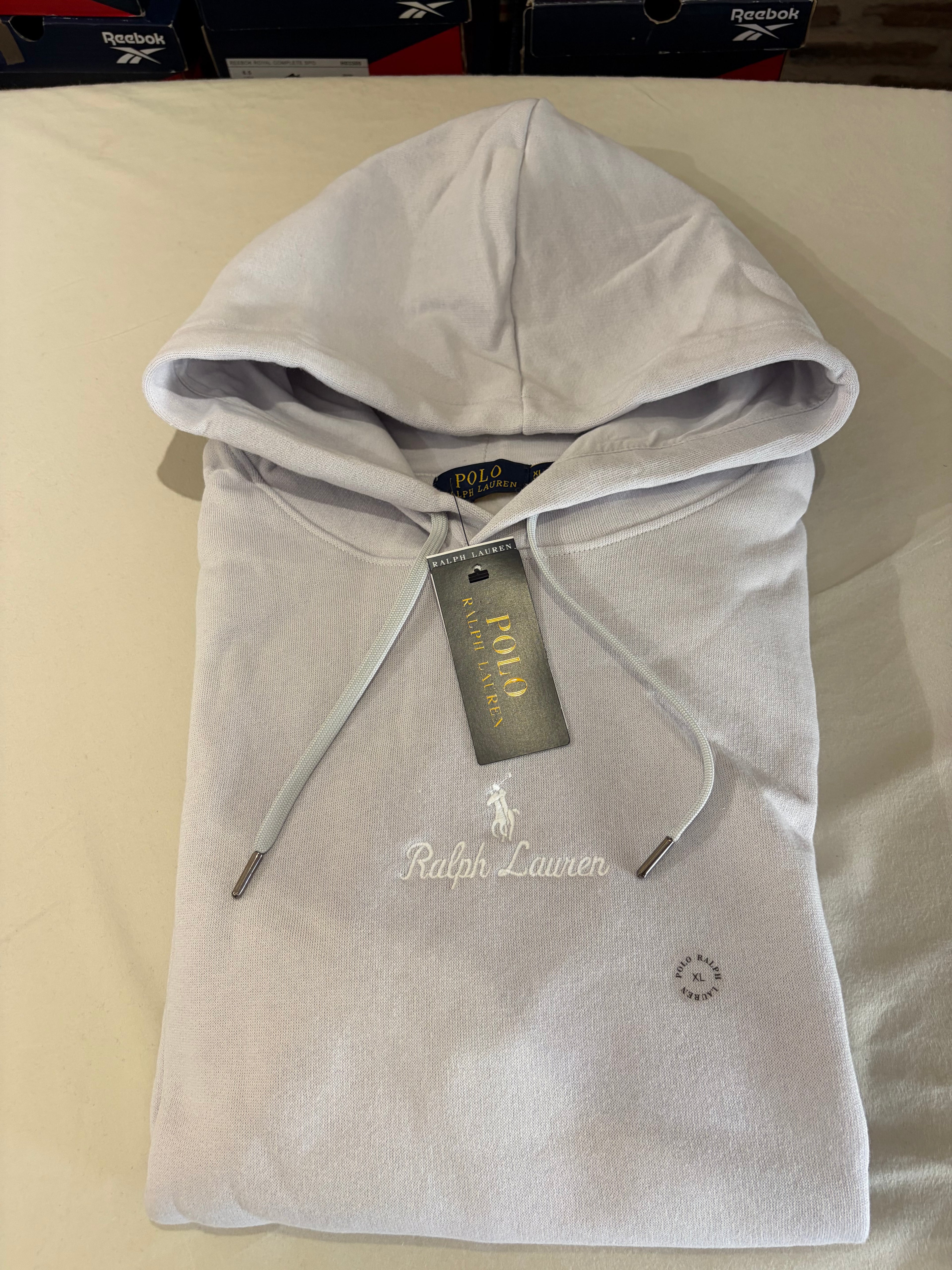 Sweat à capuche Polo Ralph Lauren Logo Double-Knit Gris Perle Homme Taille XL