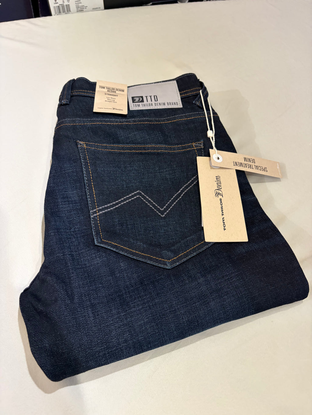 Jean Tom Tailor Denim Aedan Straight Homme Bleu Brut Foncé – Neuf avec étiquettes – Taille 32/34