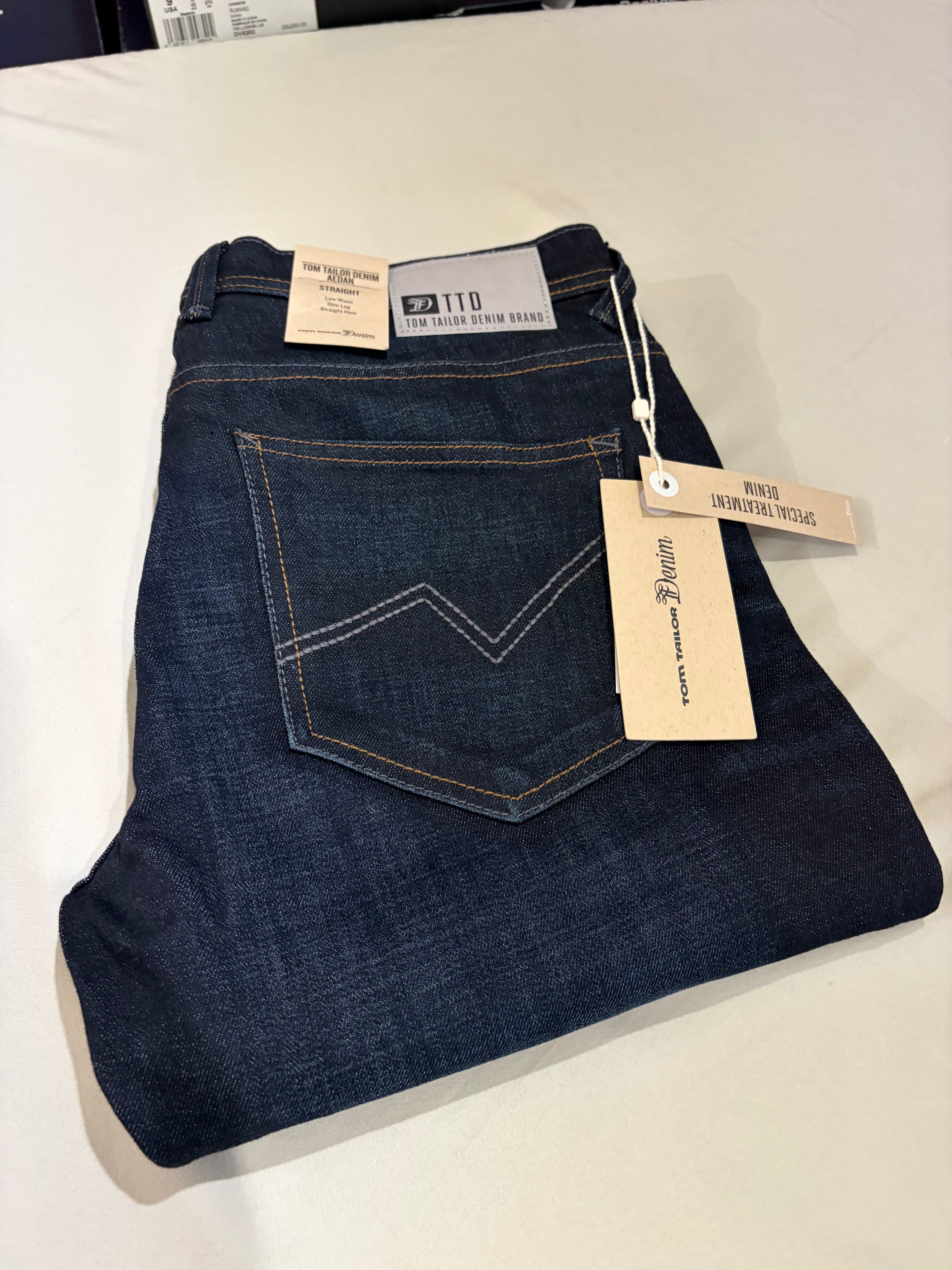 Jean Tom Tailor Denim Aedan Straight Homme Bleu Brut Foncé – Neuf avec étiquettes – Taille 32/34