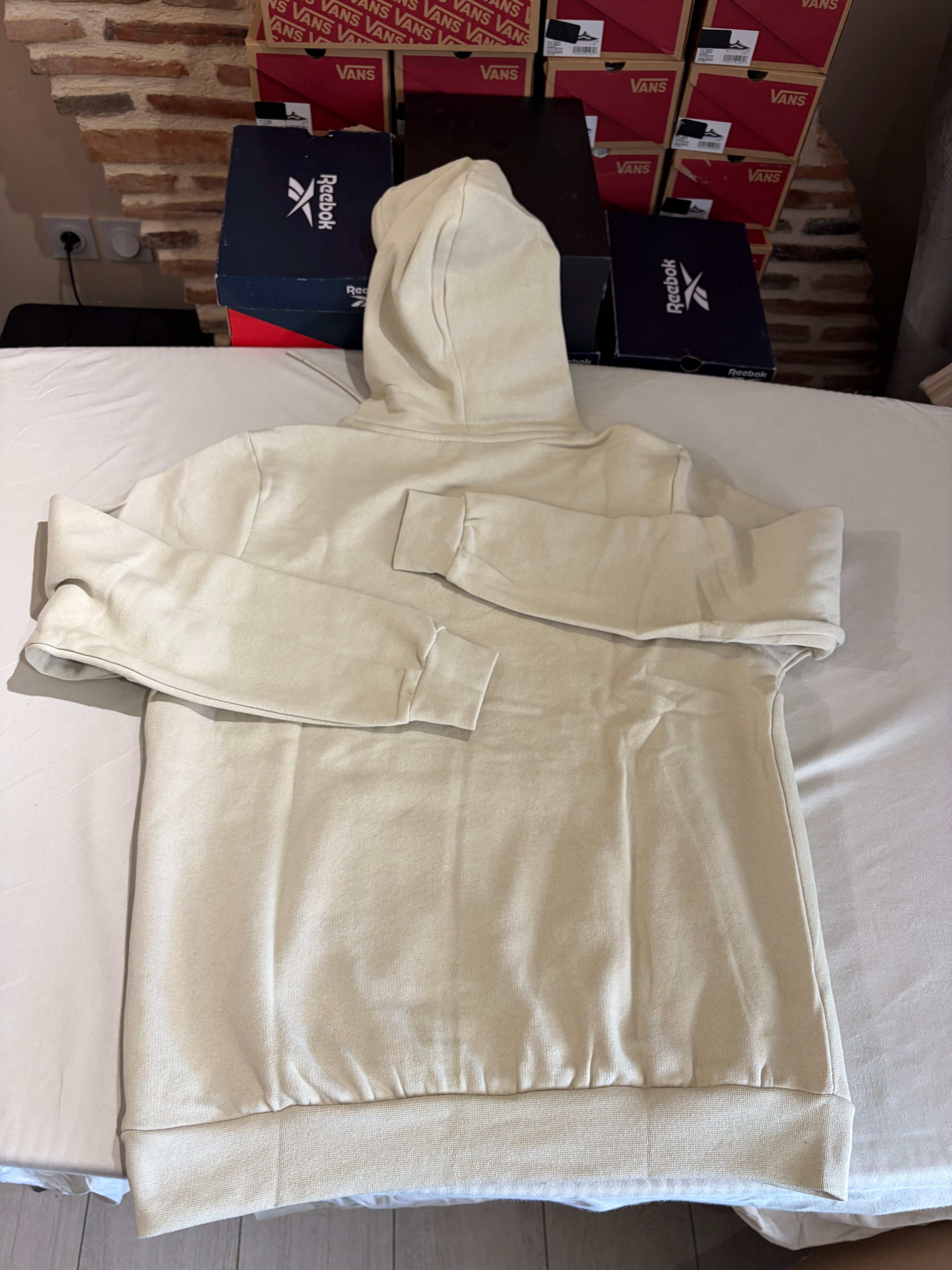 BOSS Sweat à capuche homme beige clair logo patch – Taille XL – Neuf avec étiquette