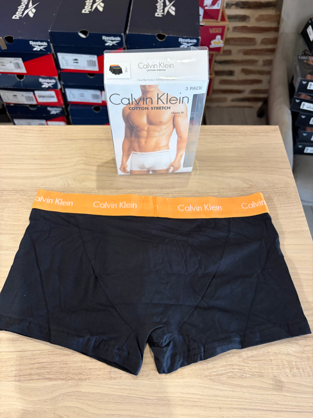 Calvin Klein Cotton Stretch 3 Pack Boxer Homme Noir Orange Bleu Taille L Neuf