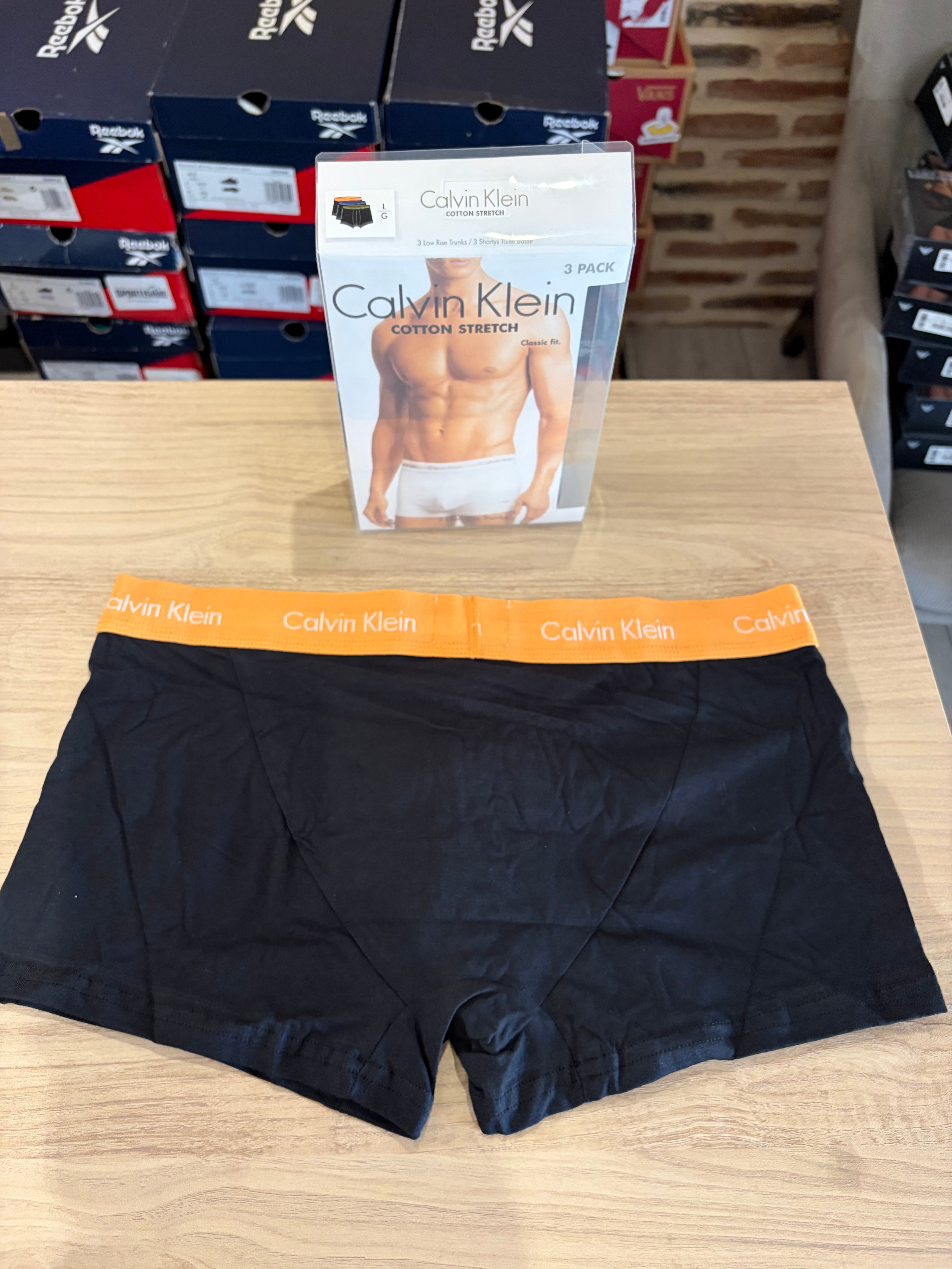 Calvin Klein Cotton Stretch 3 Pack Boxer Homme Noir Orange Bleu Taille L Neuf