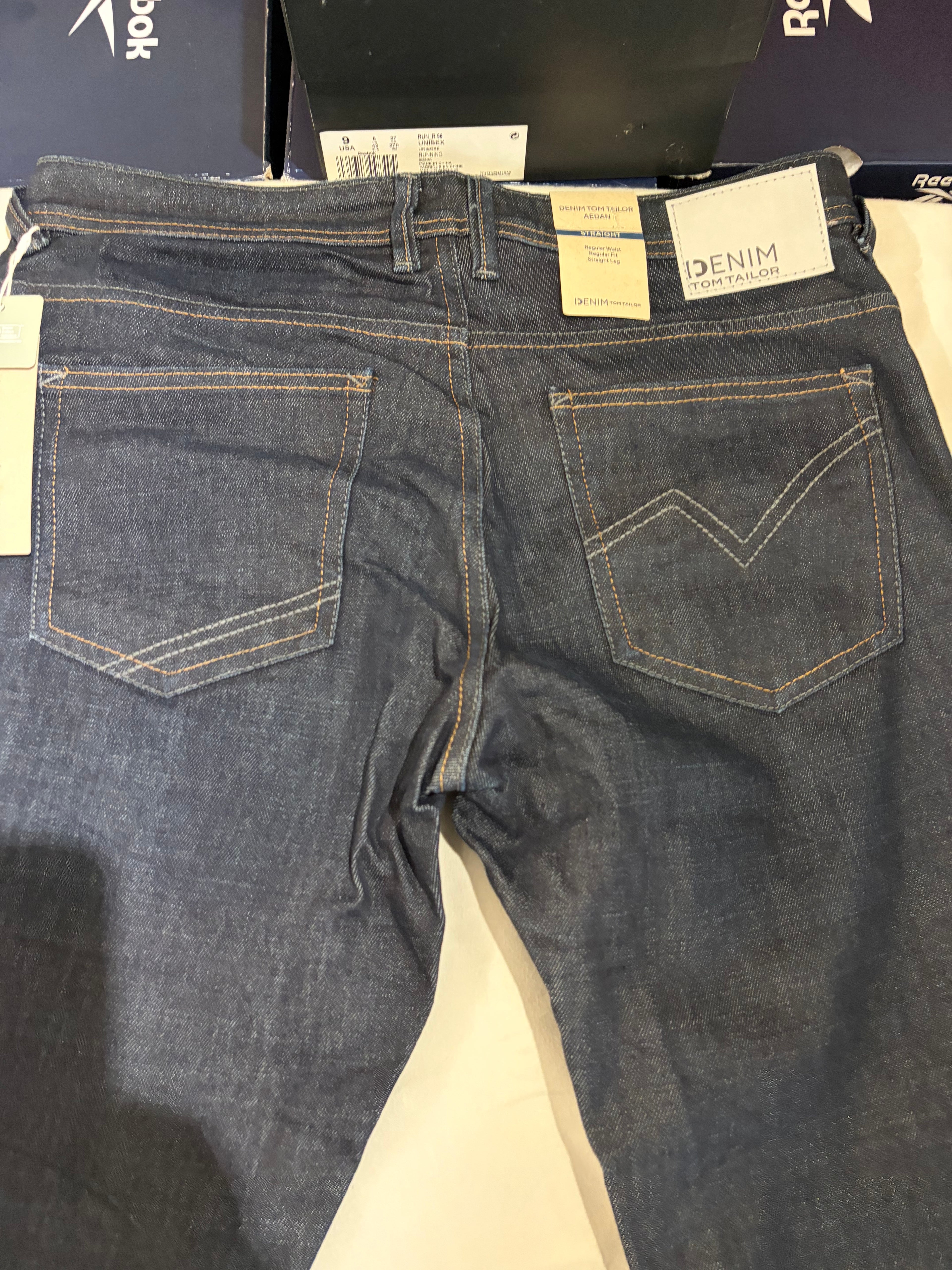 Jean Tom Tailor Denim Aedan Straight Homme Bleu Brut Foncé – Neuf avec étiquettes – Taille 31/34