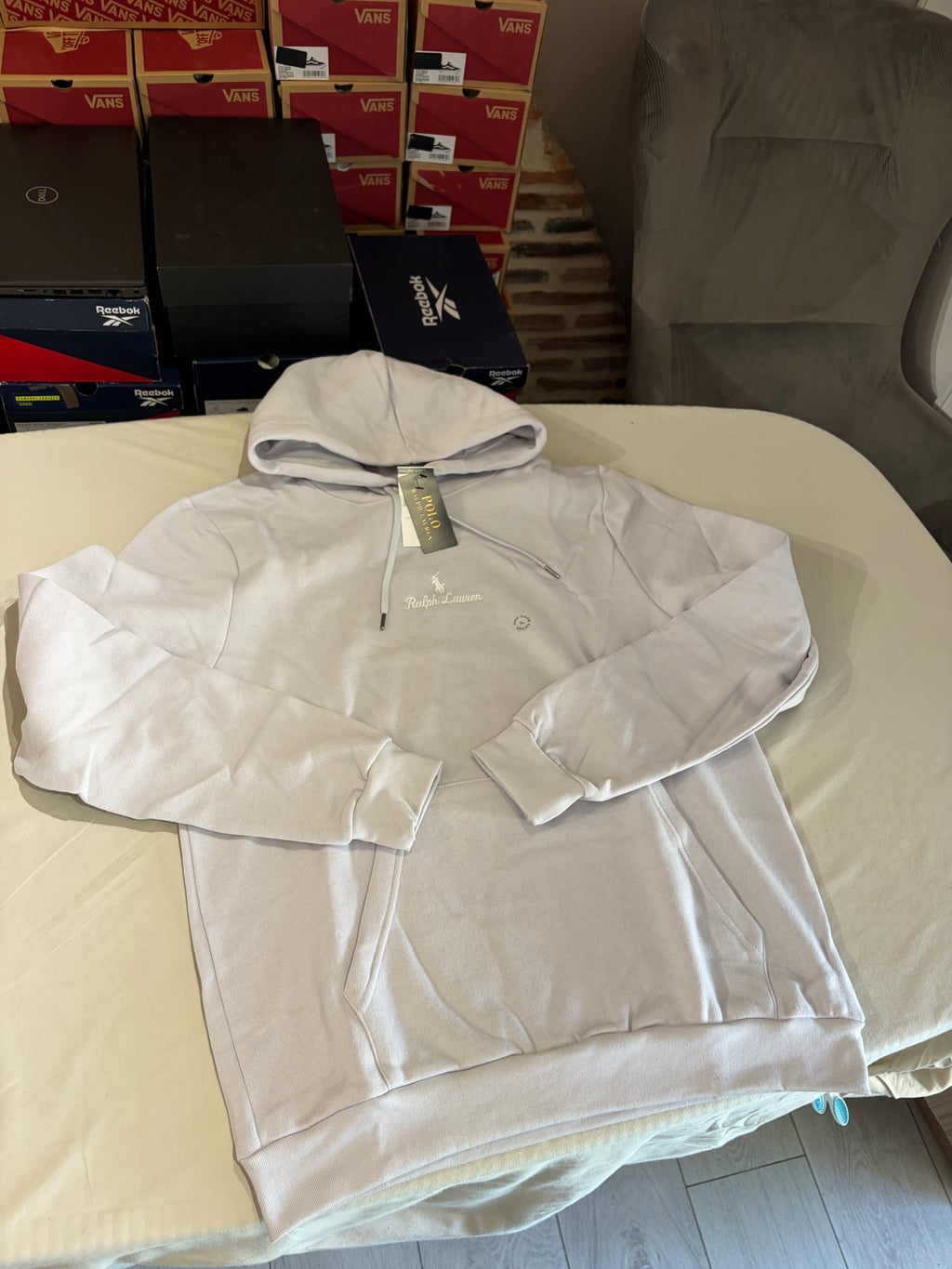Sweat à capuche Polo Ralph Lauren Logo Double-Knit Gris Perle Homme Taille XL