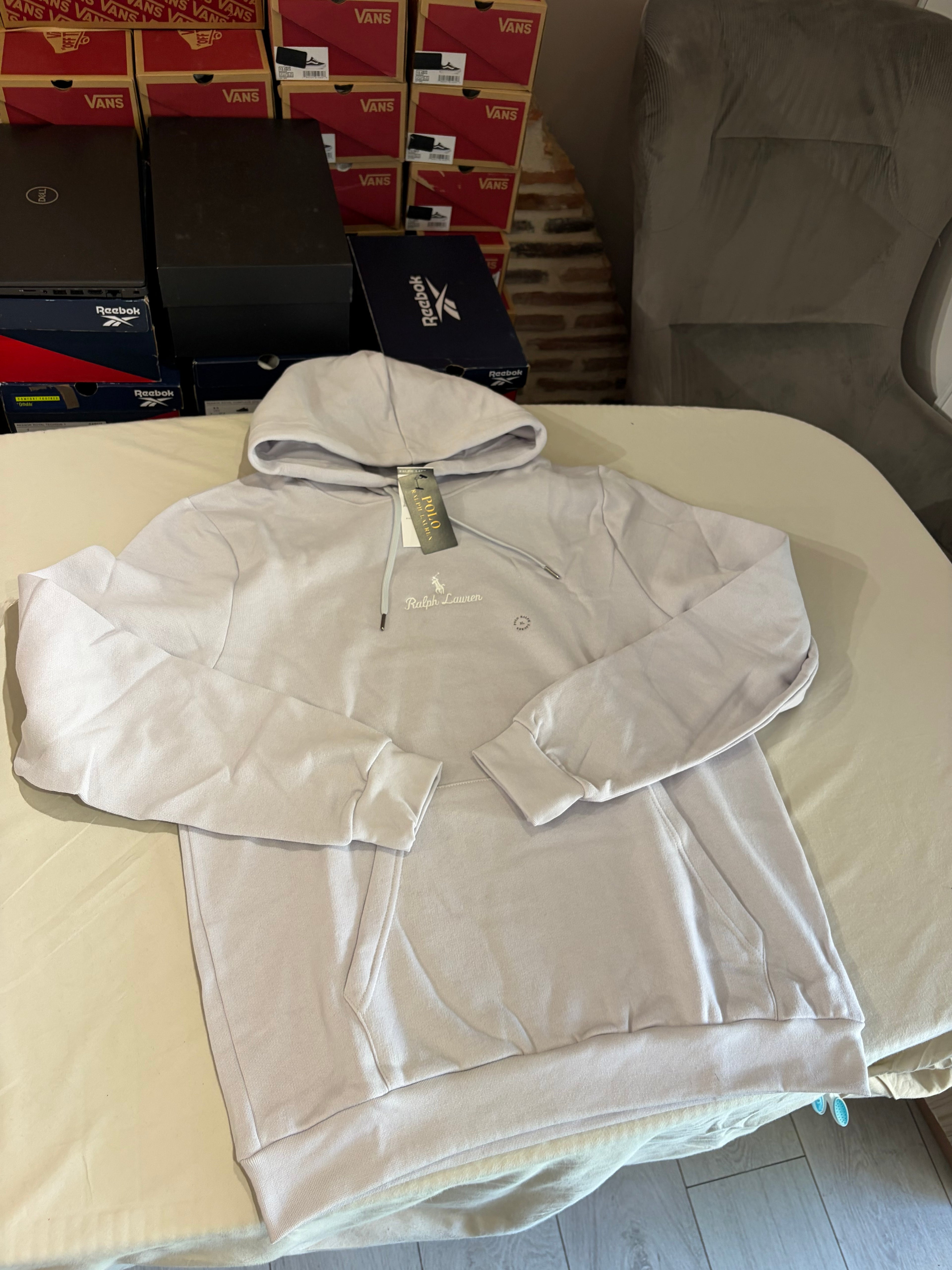 Sweat à capuche Polo Ralph Lauren Logo Double-Knit Gris Perle Homme Taille XL