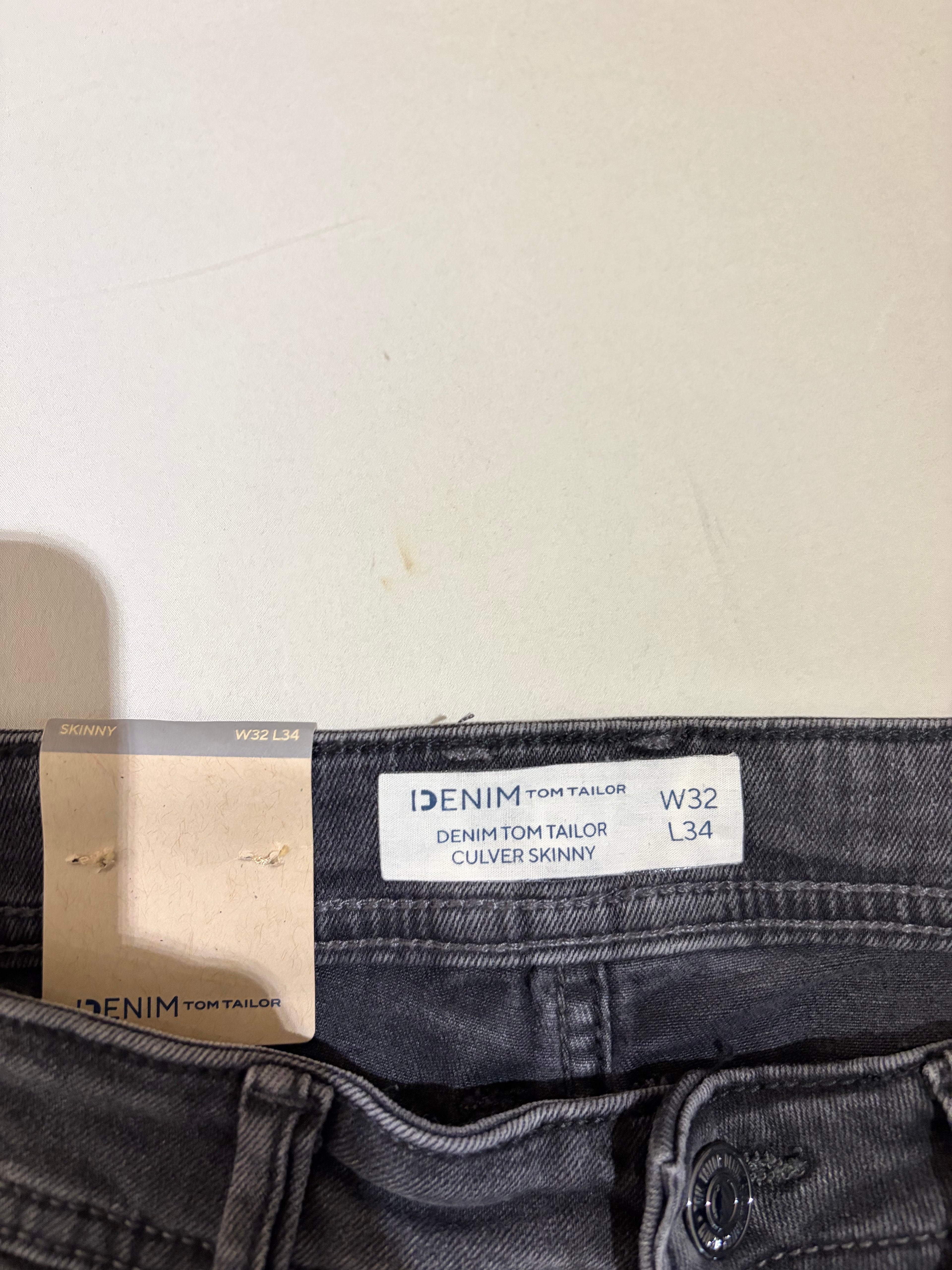 Jean Tom Tailor Denim Culver Skinny Homme Gris Délavé – Neuf avec étiquettes – Taille 32/34