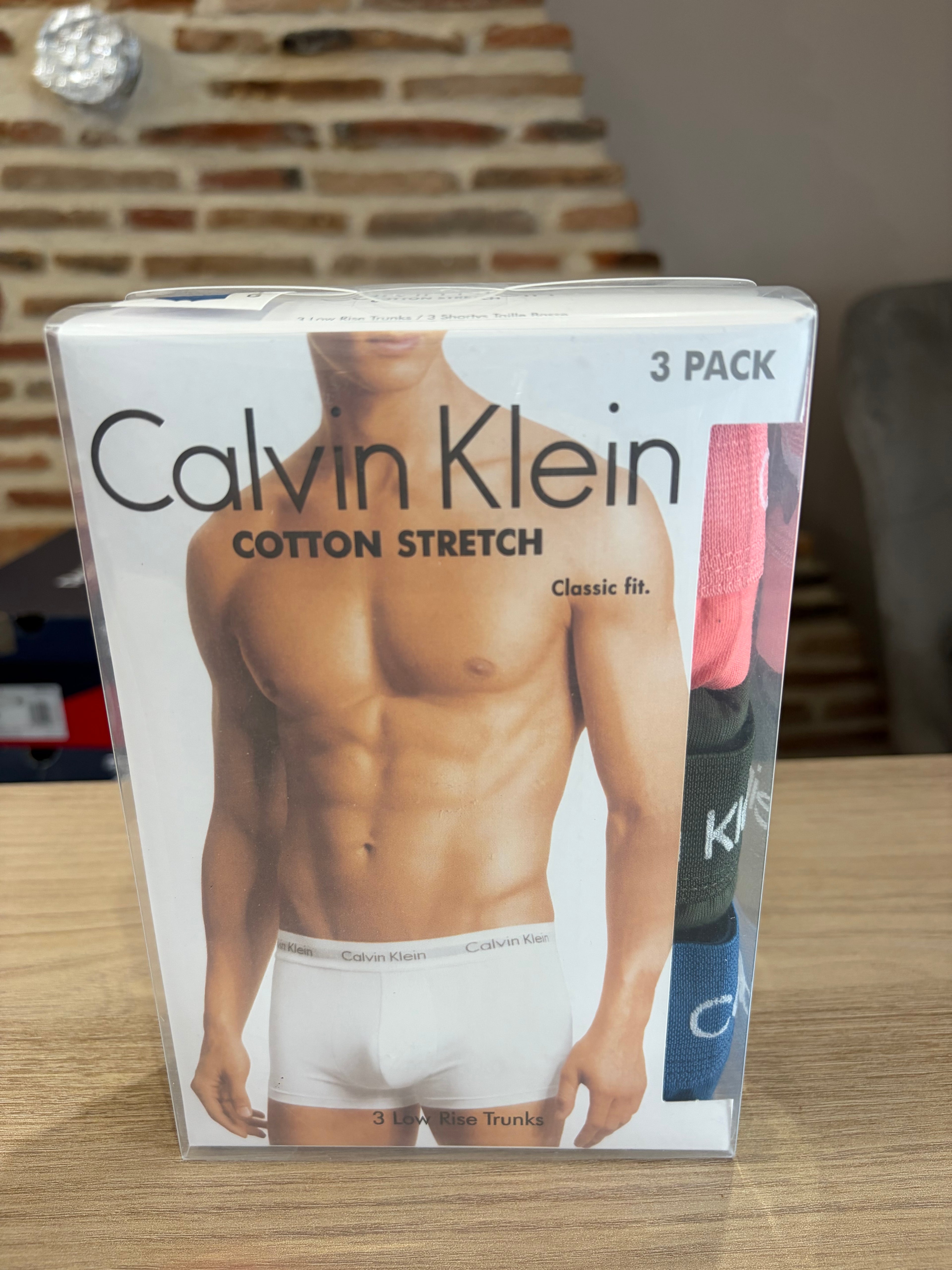 Calvin Klein Cotton Stretch - Lot de 3 boxers Low Rise Trunks Rose Noir Bleu - Taille L